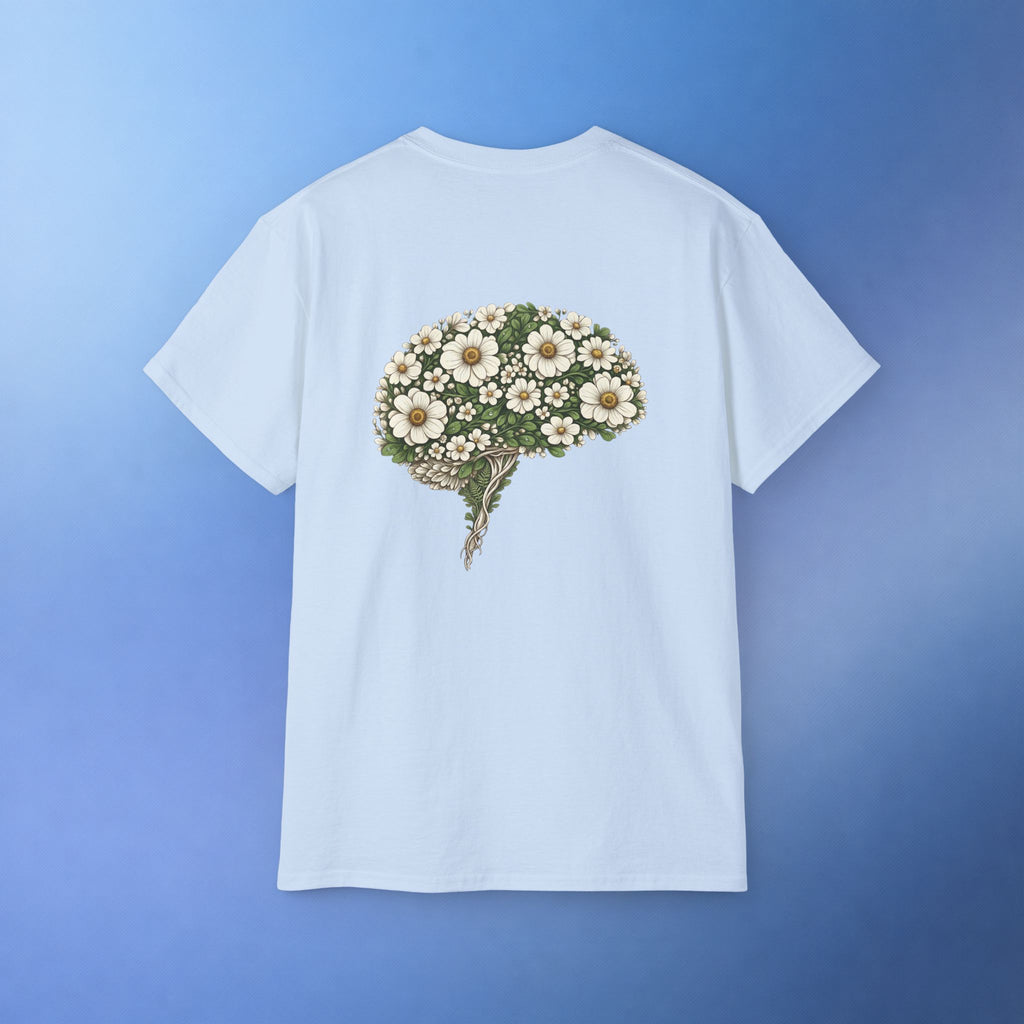Brain Cancer Awareness Month T-Shirt | Gray Ribbon Floral Brain Design