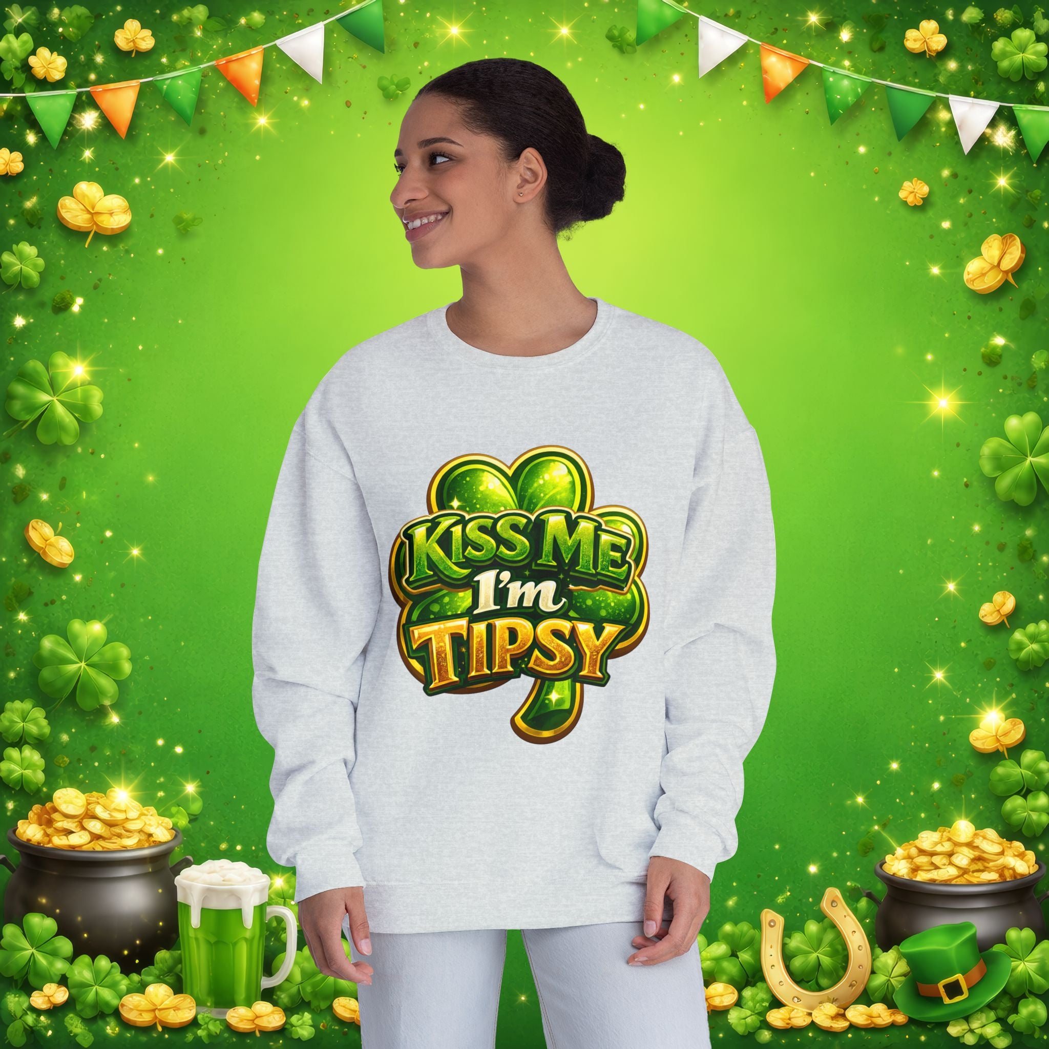 Kiss Me I’m Tipsy St. Patrick’s Day Sweatshirt – Funny Irish Drinking Pullover