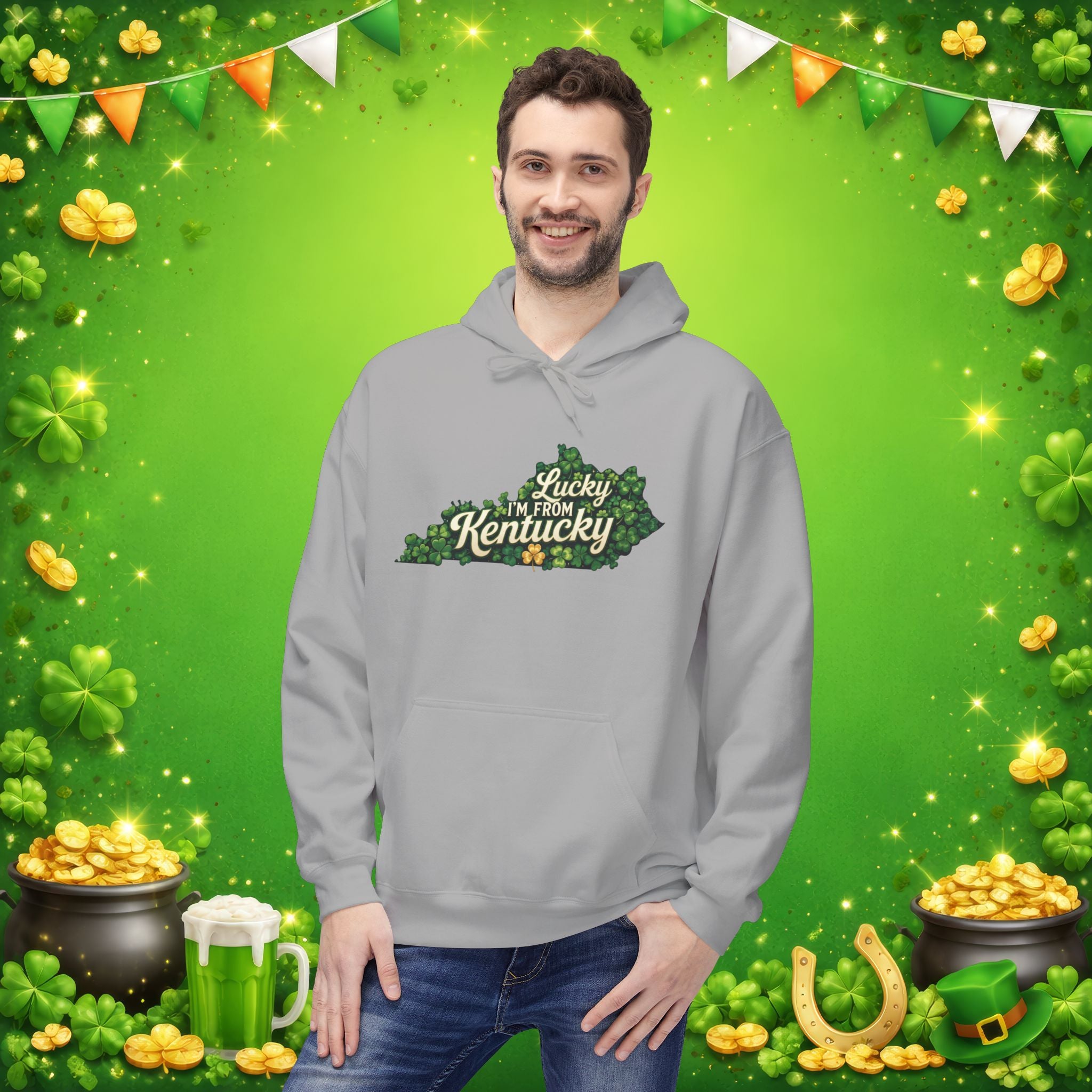 Lucky I’m From Kentucky Hoodie – St. Patrick’s Day Shamrock Kentucky Sweatshirt – Irish Bluegrass Pride Pullover