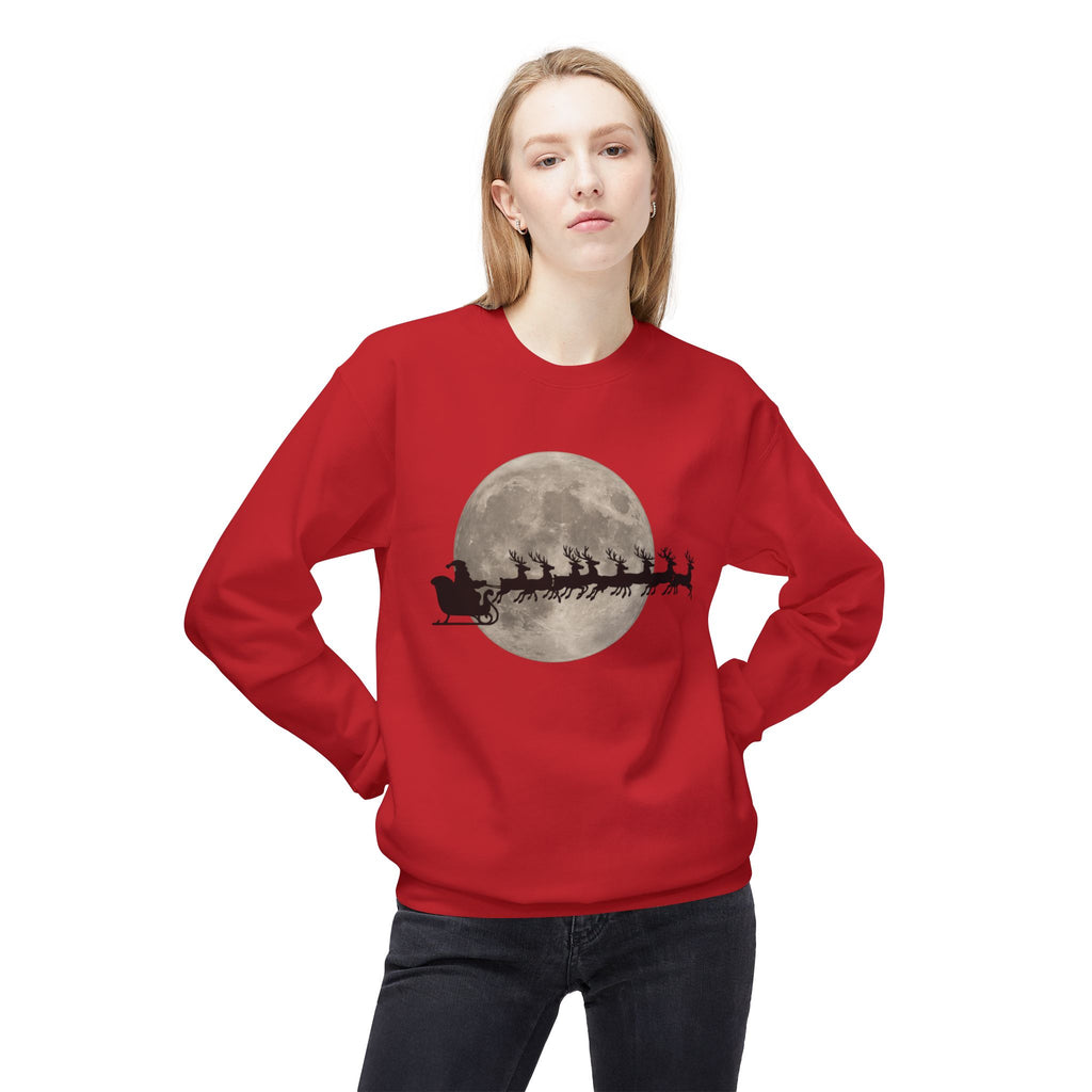 Silent Night Flight — Santa and Reindeer Full Moon Christmas Sweatshirt
