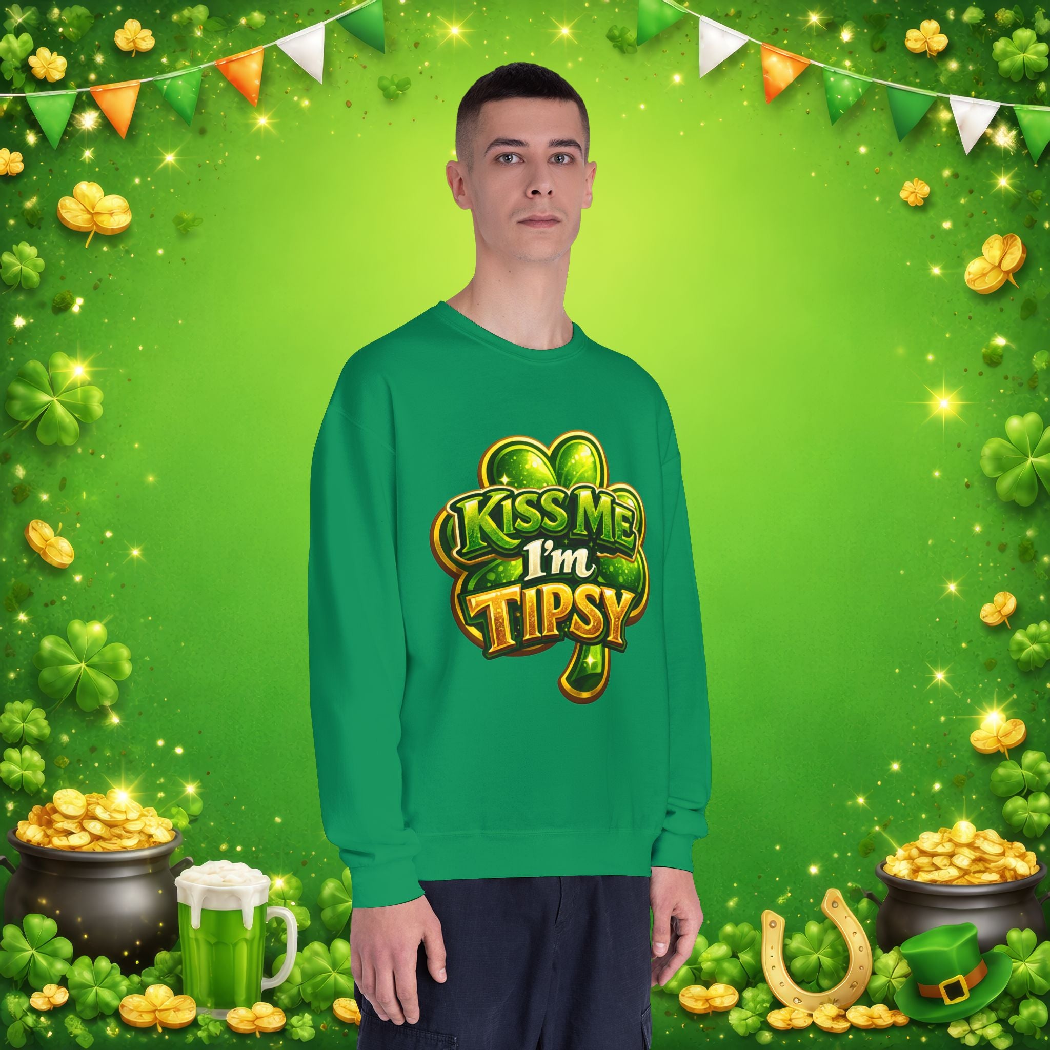 Kiss Me I’m Tipsy St. Patrick’s Day Sweatshirt – Funny Irish Drinking Pullover
