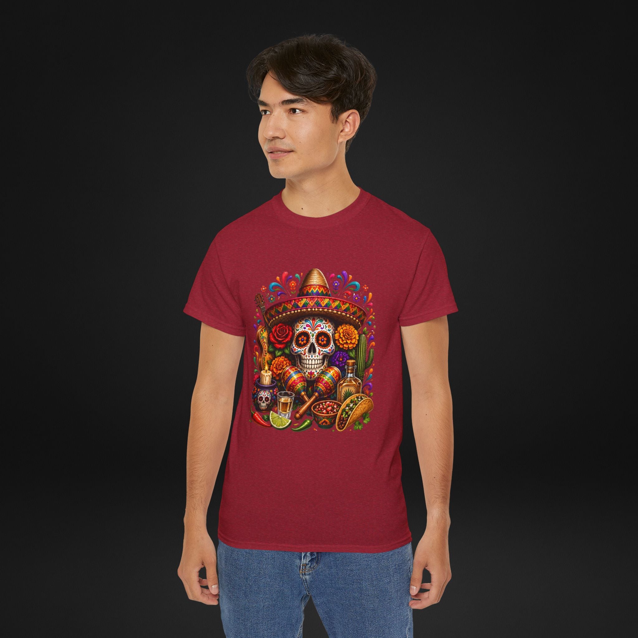 Cinco de Mayo Sugar Skull T-Shirt – Fiesta Sombrero Taco & Tequila Graphic Tee