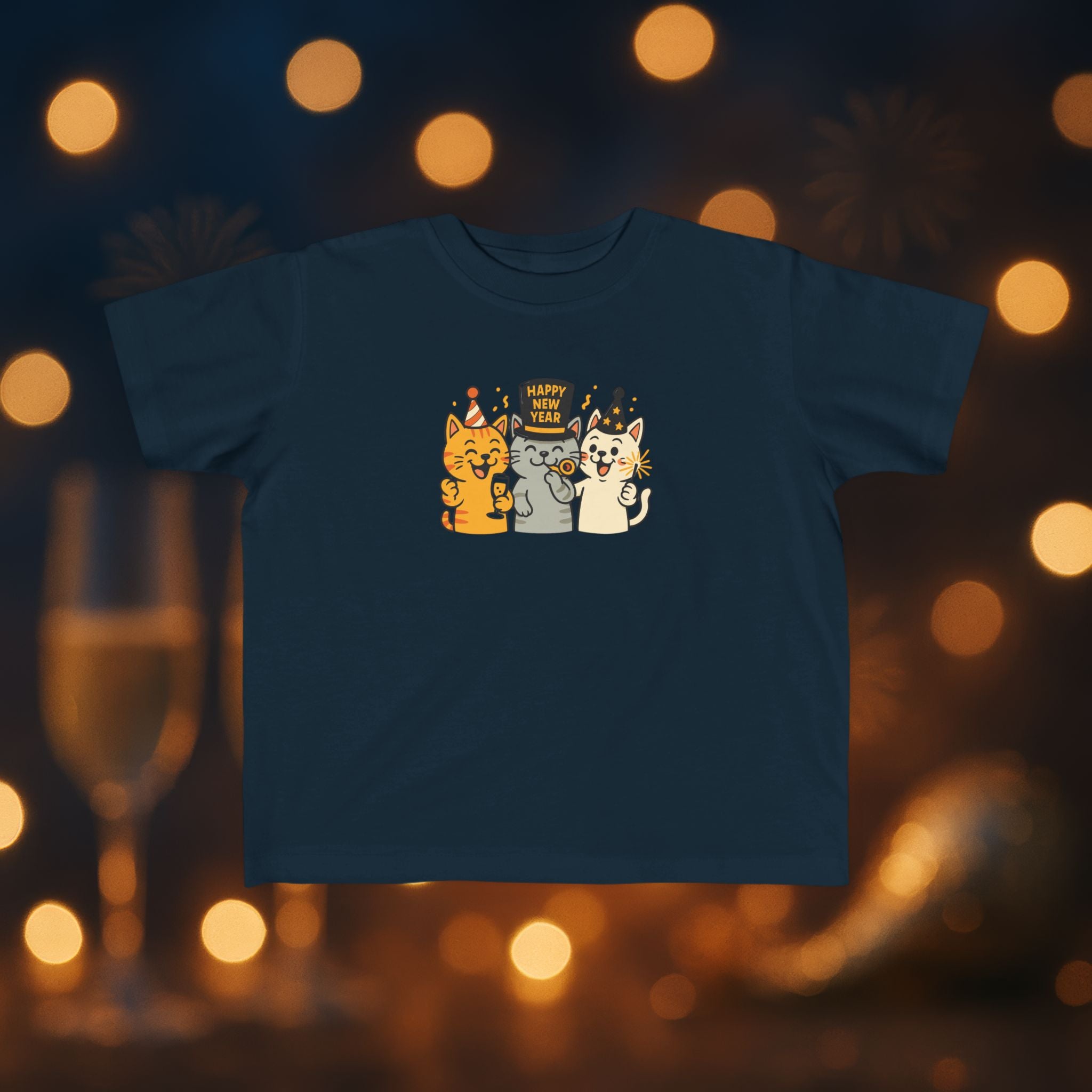 Happy New Year Cats Toddler T-Shirt – Cute Party Cats Shirt for Toddlers