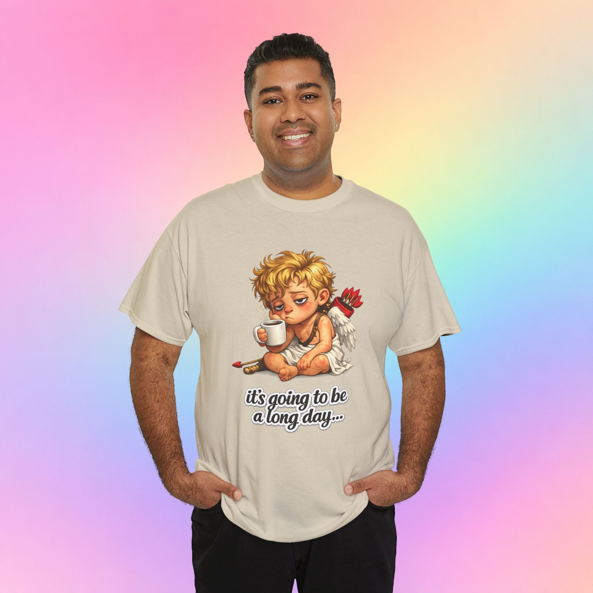 It’s Going to Be a Long Day Cupid Valentine’s Day T-Shirt – Funny Coffee Angel Tee