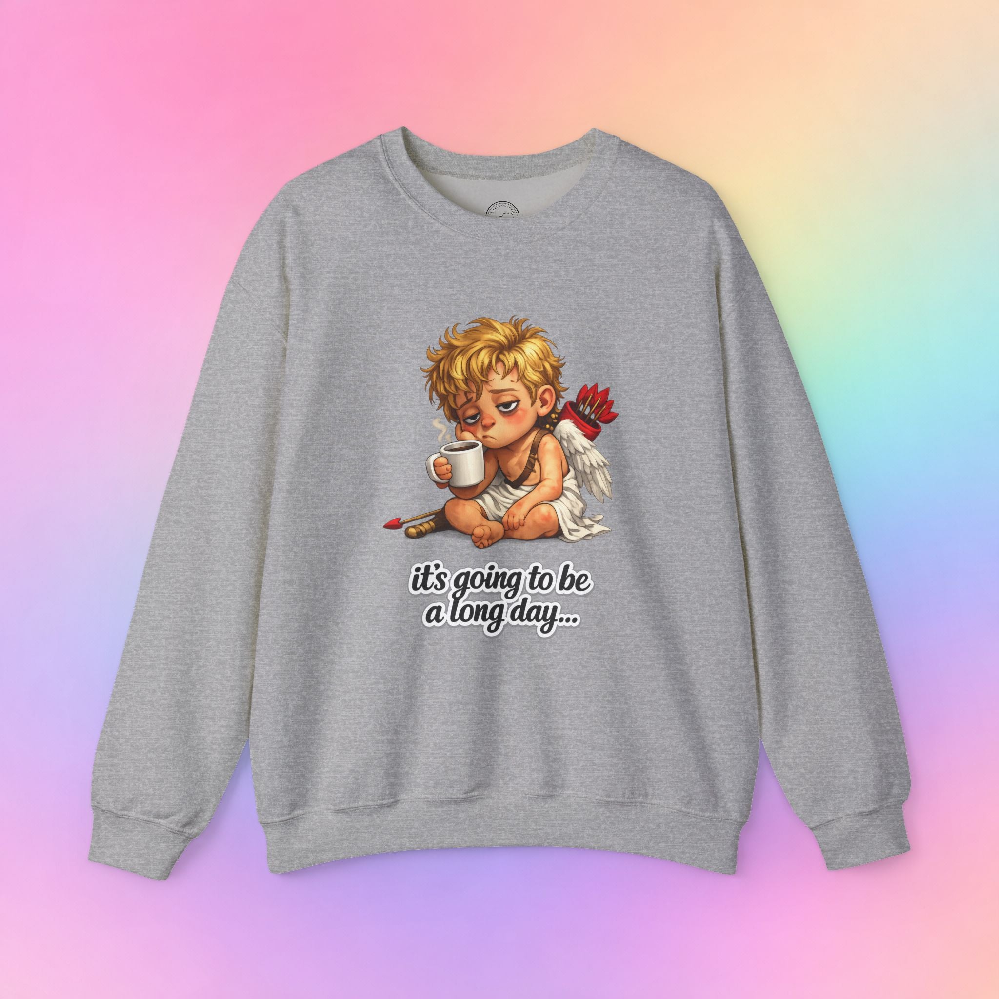 It’s Going to Be a Long Day Cupid Valentine’s Day Sweatshirt – Funny Coffee Angel Pullover
