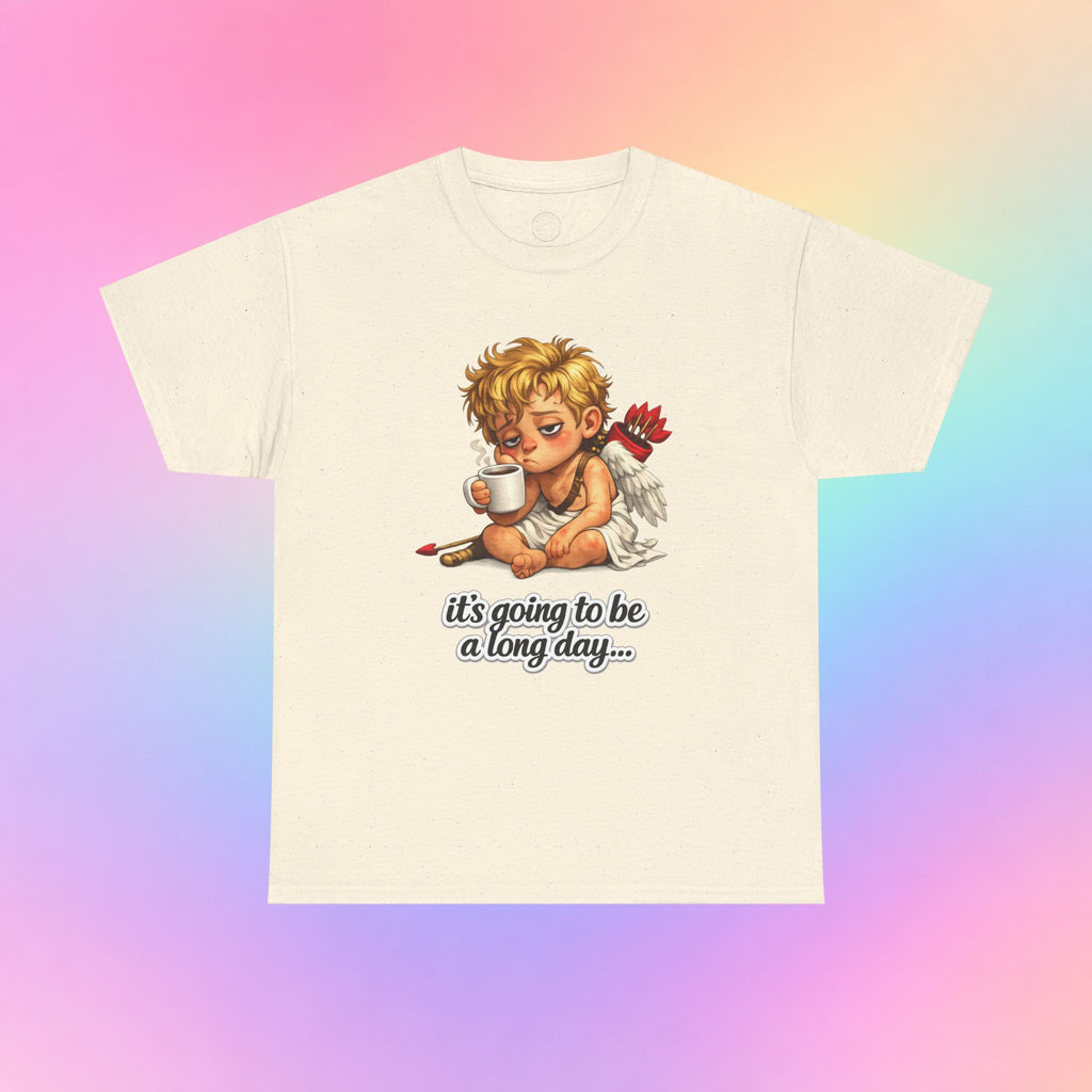 It’s Going to Be a Long Day Cupid Valentine’s Day T-Shirt – Funny Coffee Angel Tee