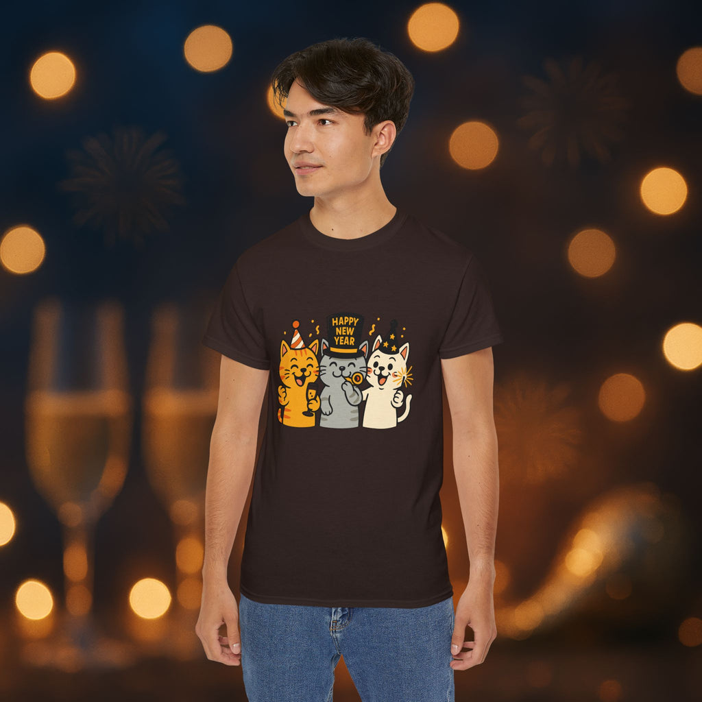 Happy New Year Cats T-Shirt – Cute Party Cats Tee | New Year’s Eve Cat Lover Shirt