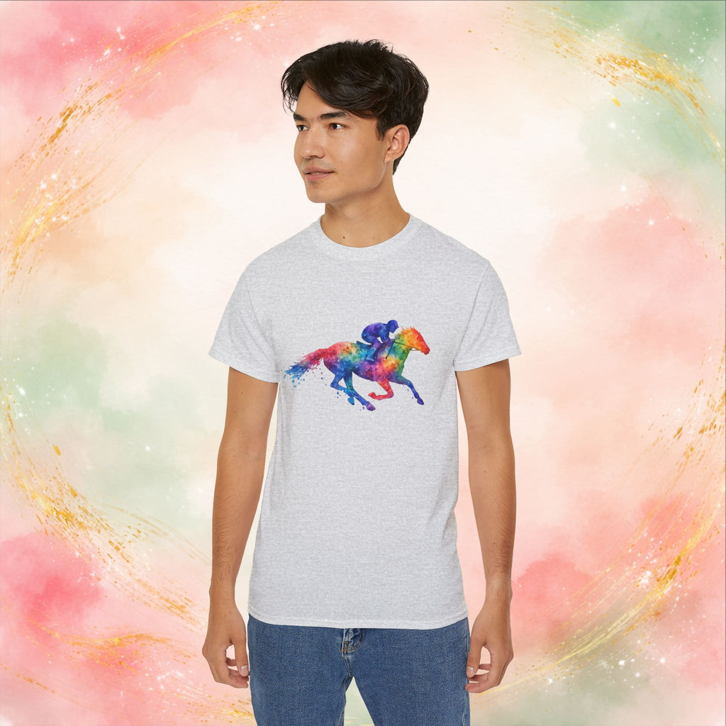 Kentucky Derby Watercolor Horse & Jockey T-Shirt | Colorful Race Day Graphic Tee