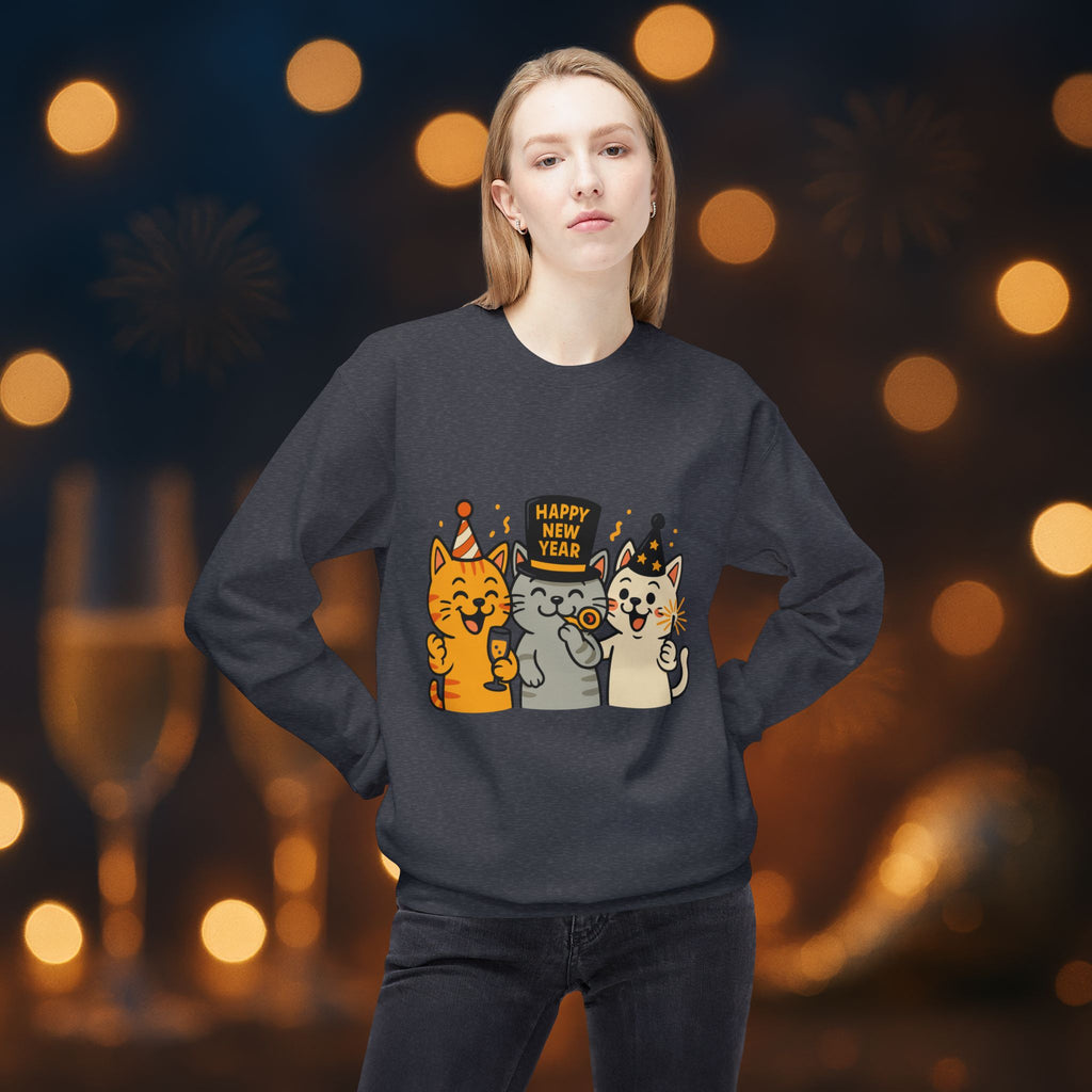 Happy New Year Cats Sweatshirt – Cute Party Cat Crewneck | New Year’s Eve Cat Lover Gift