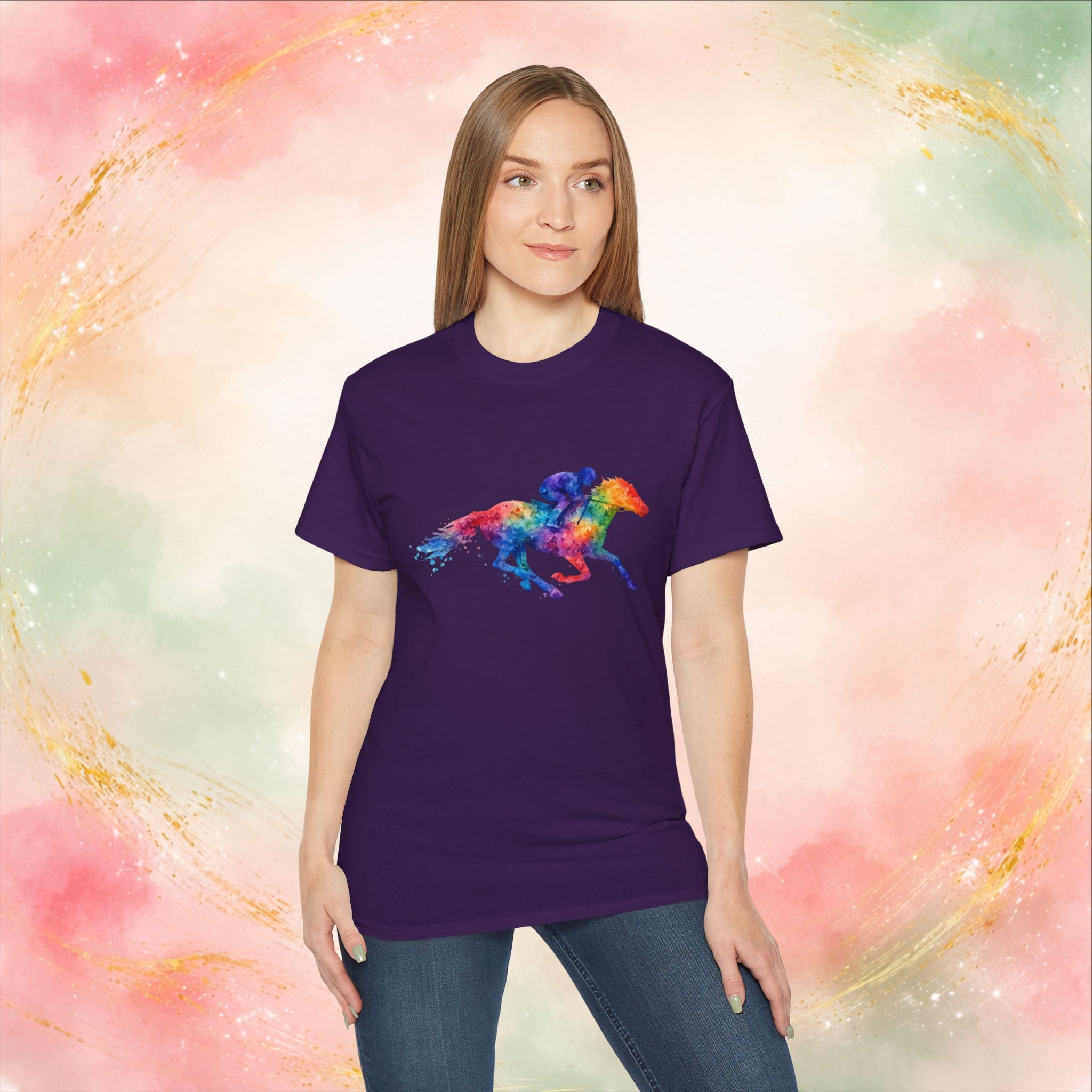 Kentucky Derby Watercolor Horse & Jockey T-Shirt | Colorful Race Day Graphic Tee