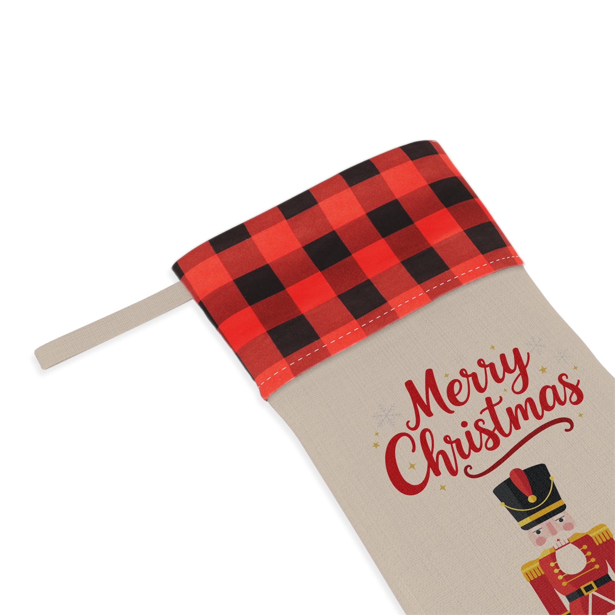 Buffalo Plaid “Merry Christmas” Nutcracker Stocking – Classic Holiday Decor
