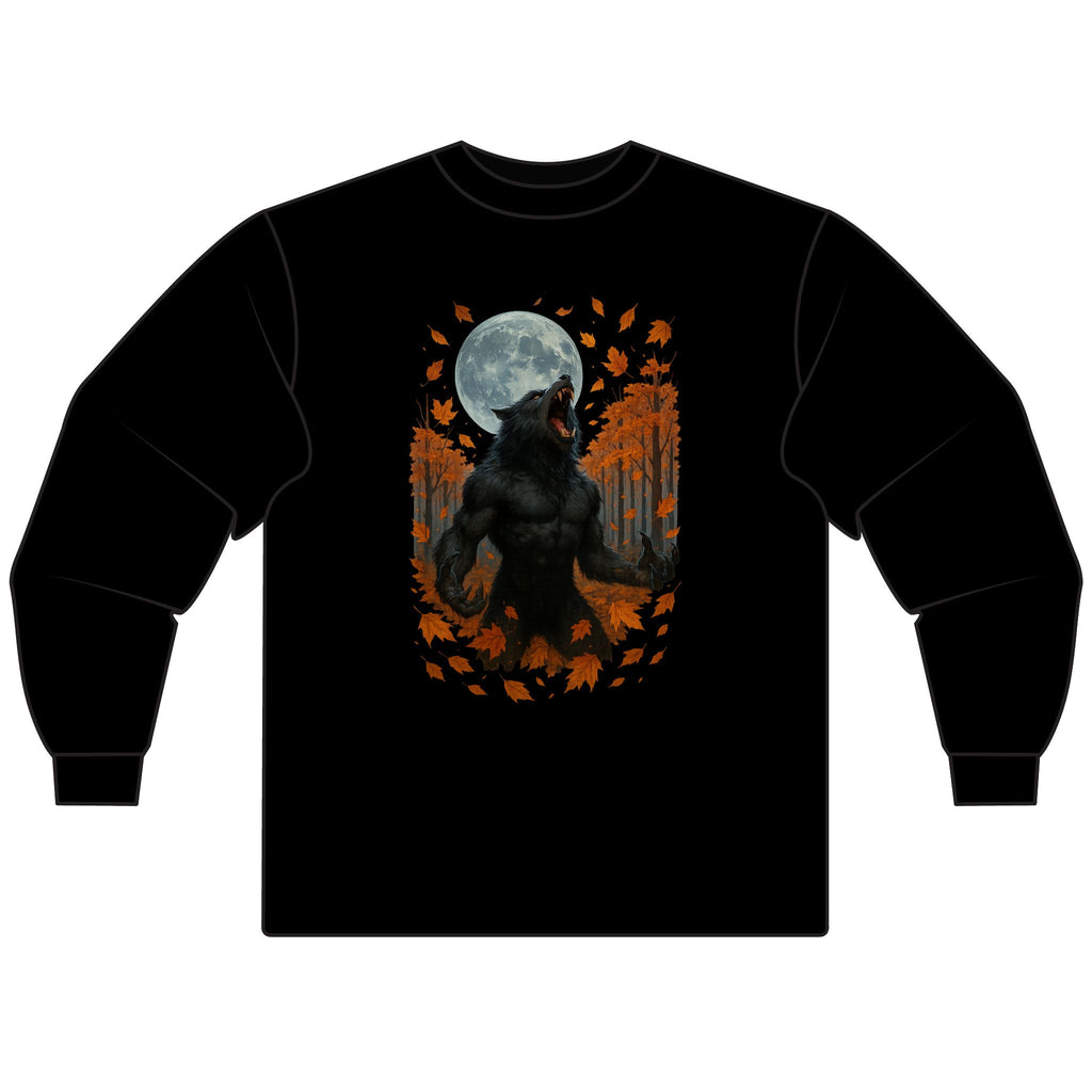 Howling Werewolf Under Full Moon – Autumn Horror Long Sleeve T-Shirt