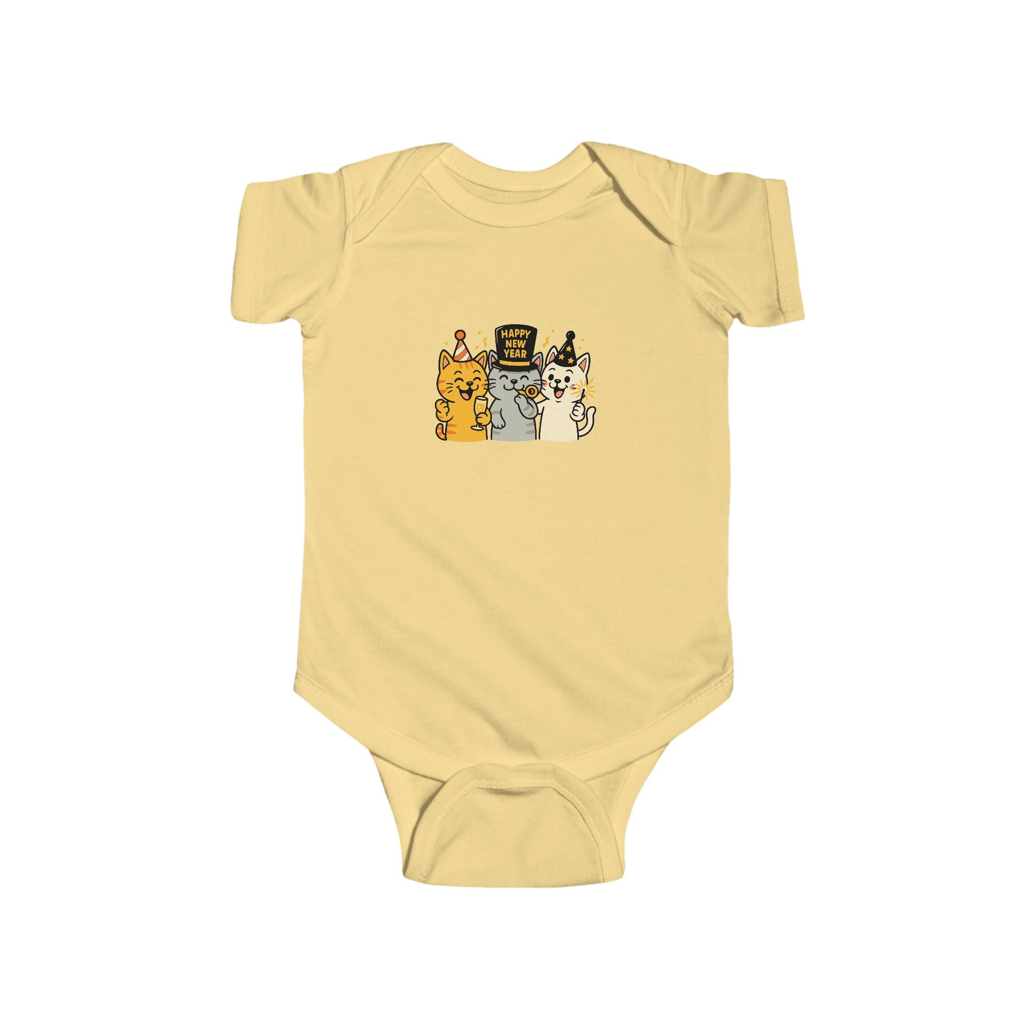 Happy New Year Cats Infant Bodysuit – Cute Party Cats Baby Onesie® | New Year Outfit