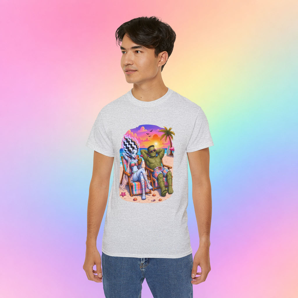 Summerween Monster Beach Couple Shirt | Spooky Summer Halloween Tropical Design