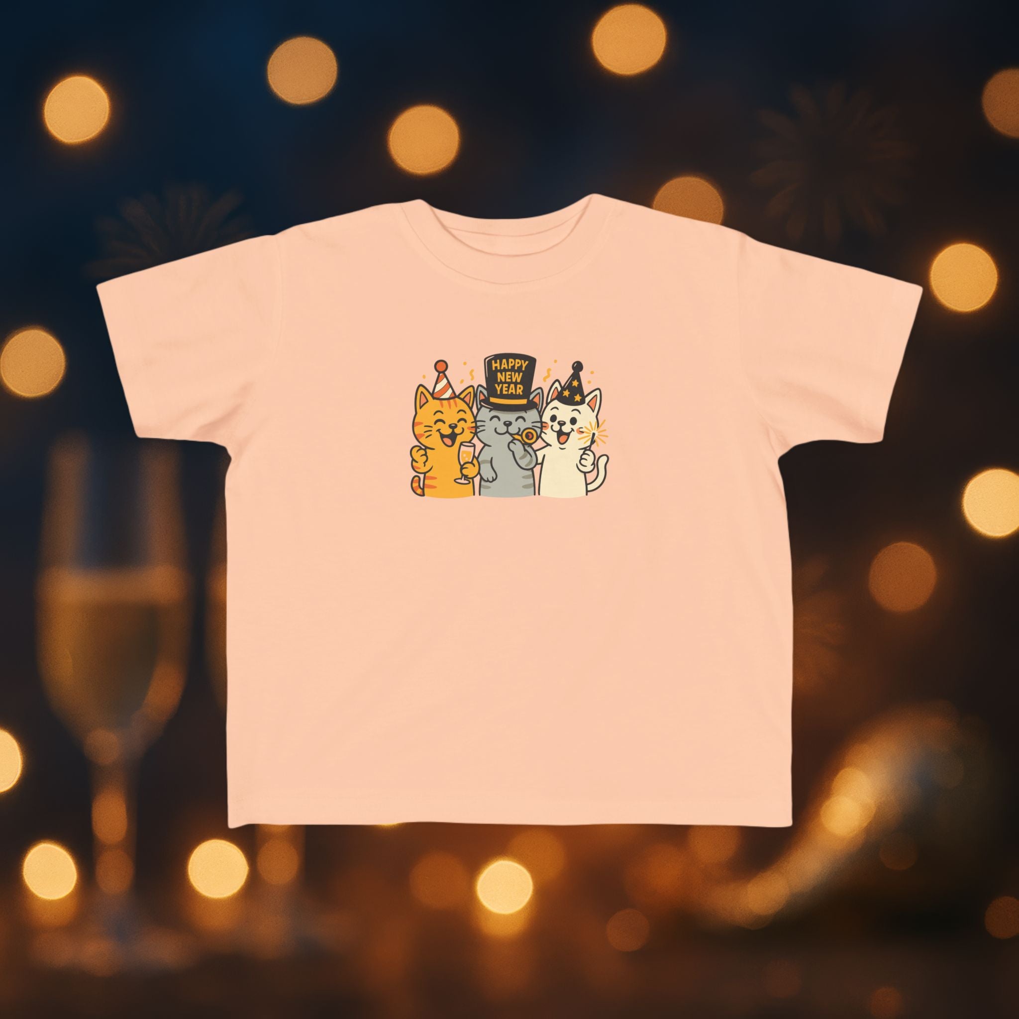 Happy New Year Cats Toddler T-Shirt – Cute Party Cats Shirt for Toddlers