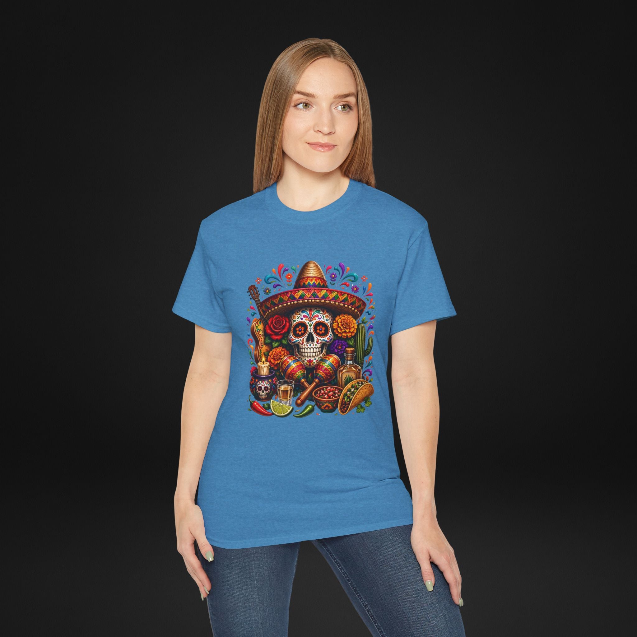 Cinco de Mayo Sugar Skull T-Shirt – Fiesta Sombrero Taco & Tequila Graphic Tee