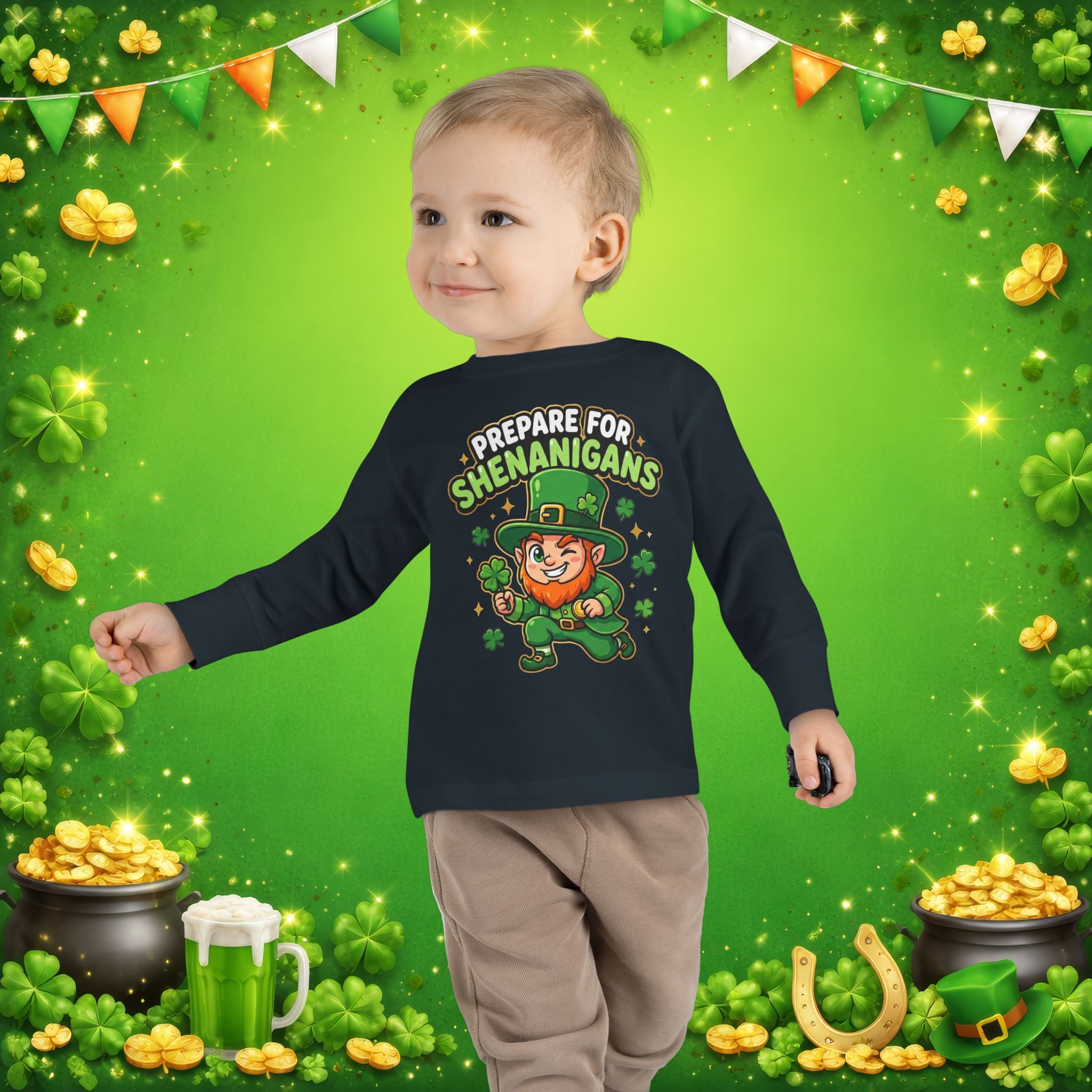 Prepare For Shenanigans Toddler Long Sleeve Shirt – Funny St. Patrick’s Day Leprechaun Tee for Kids
