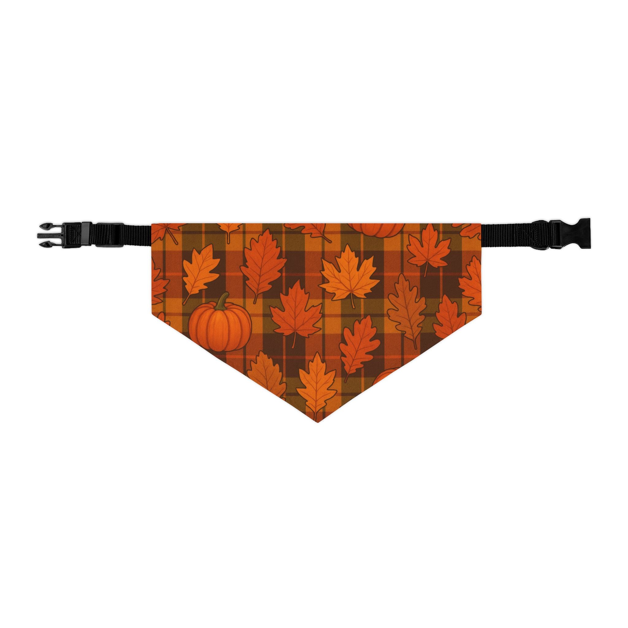 Autumn Leaves & Pumpkins Plaid Pet Bandana | Fall Dog Accessory (Multiple Sizes)