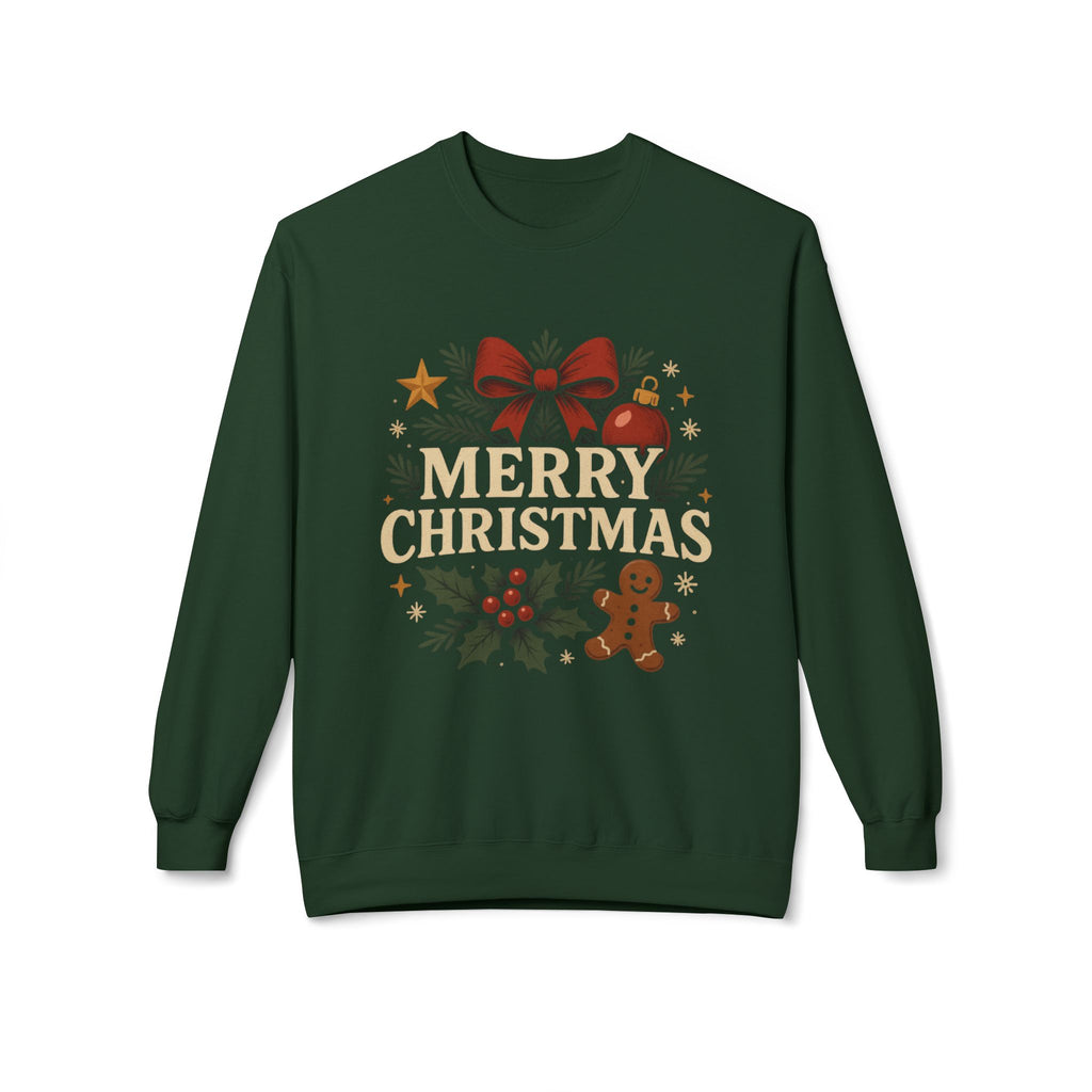Classic Merry Christmas Sweatshirt – Cozy Holiday Gingerbread & Holly Design