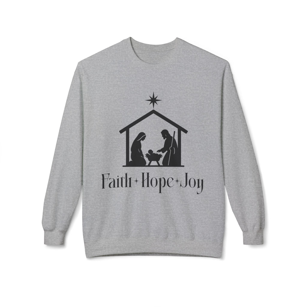 Faith • Hope • Joy Nativity Christmas Sweatshirt – Minimalist Holy Family Design