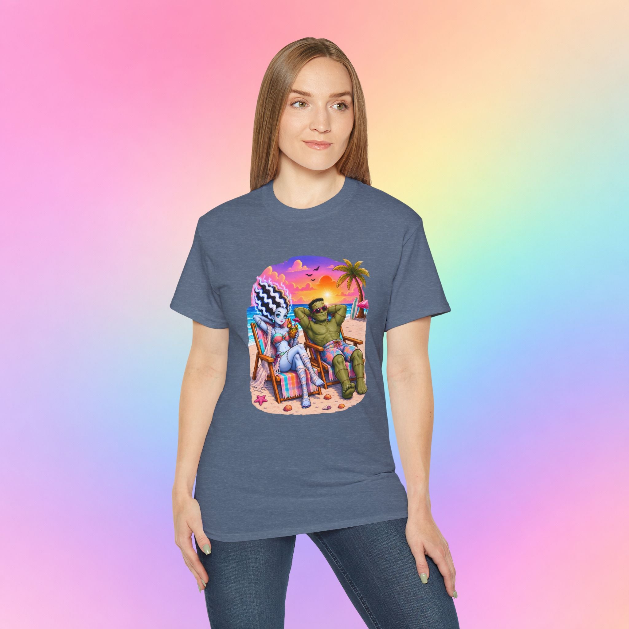 Summerween Monster Beach Couple Shirt | Spooky Summer Halloween Tropical Design
