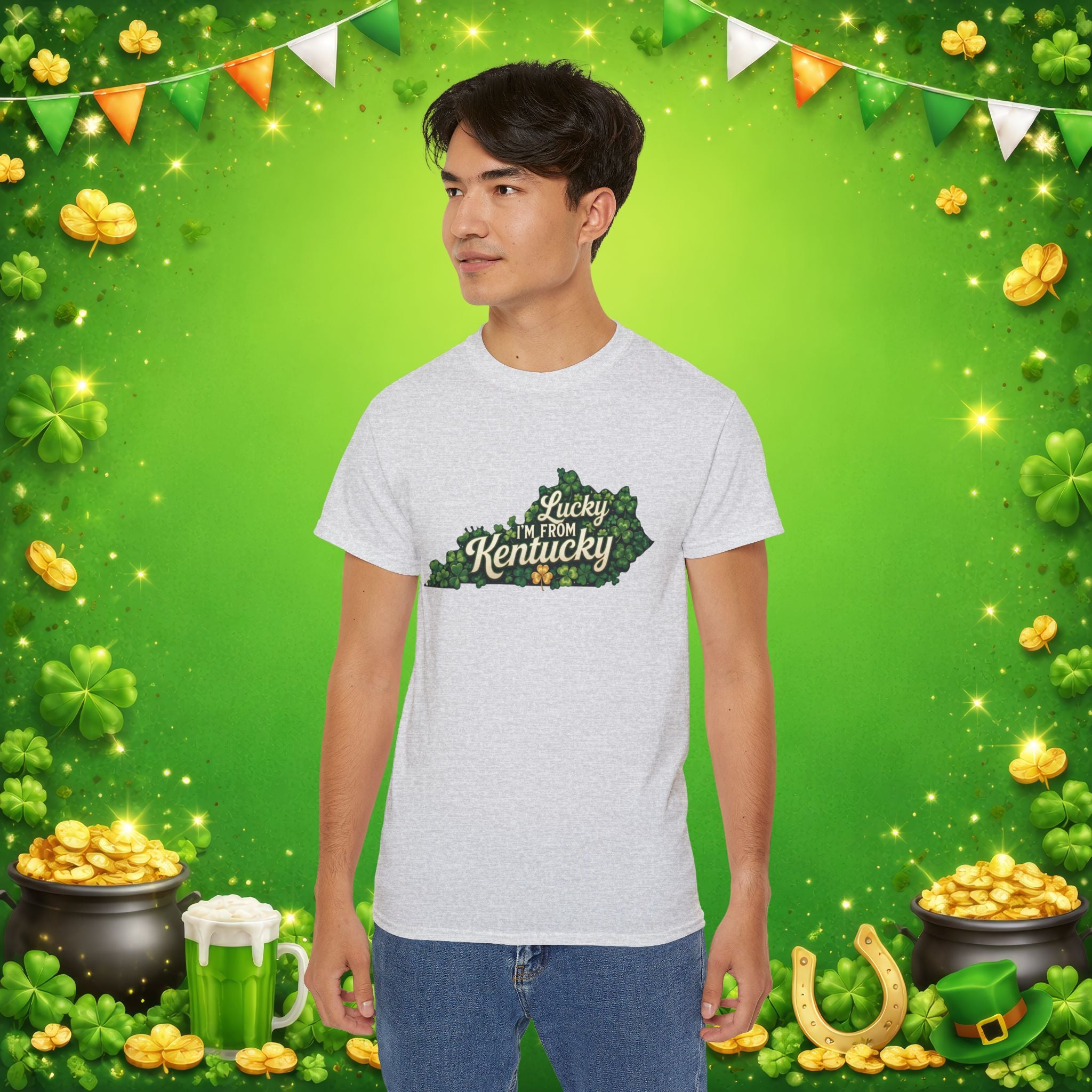 Lucky I’m From Kentucky T-Shirt – St. Patrick’s Day Shamrock Kentucky Shirt – Irish Bluegrass Pride Graphic Tee