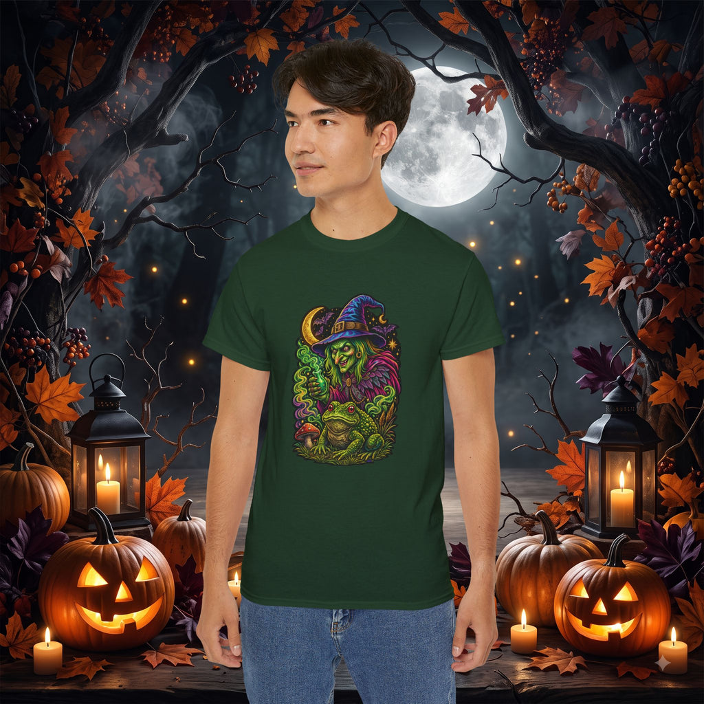 Neon Witch & Toad Halloween T-Shirt | Spooky Witchcraft Tee