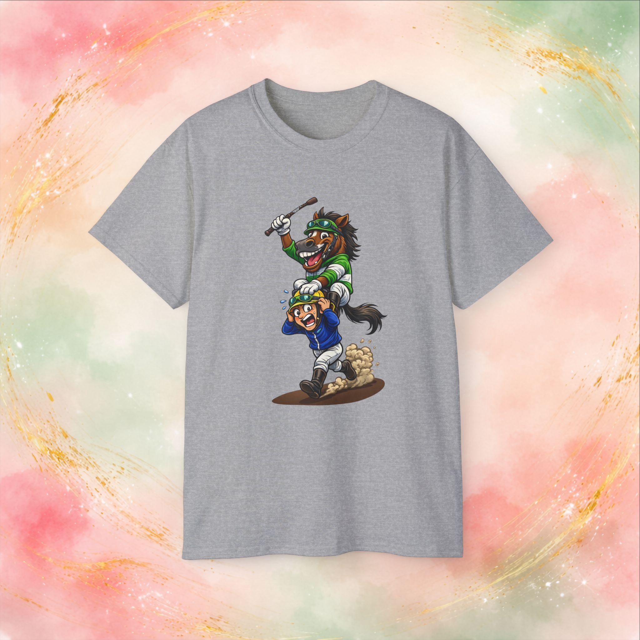 Funny Derby Horse & Jockey T-Shirt | Playful Horse Racing Graphic Tee