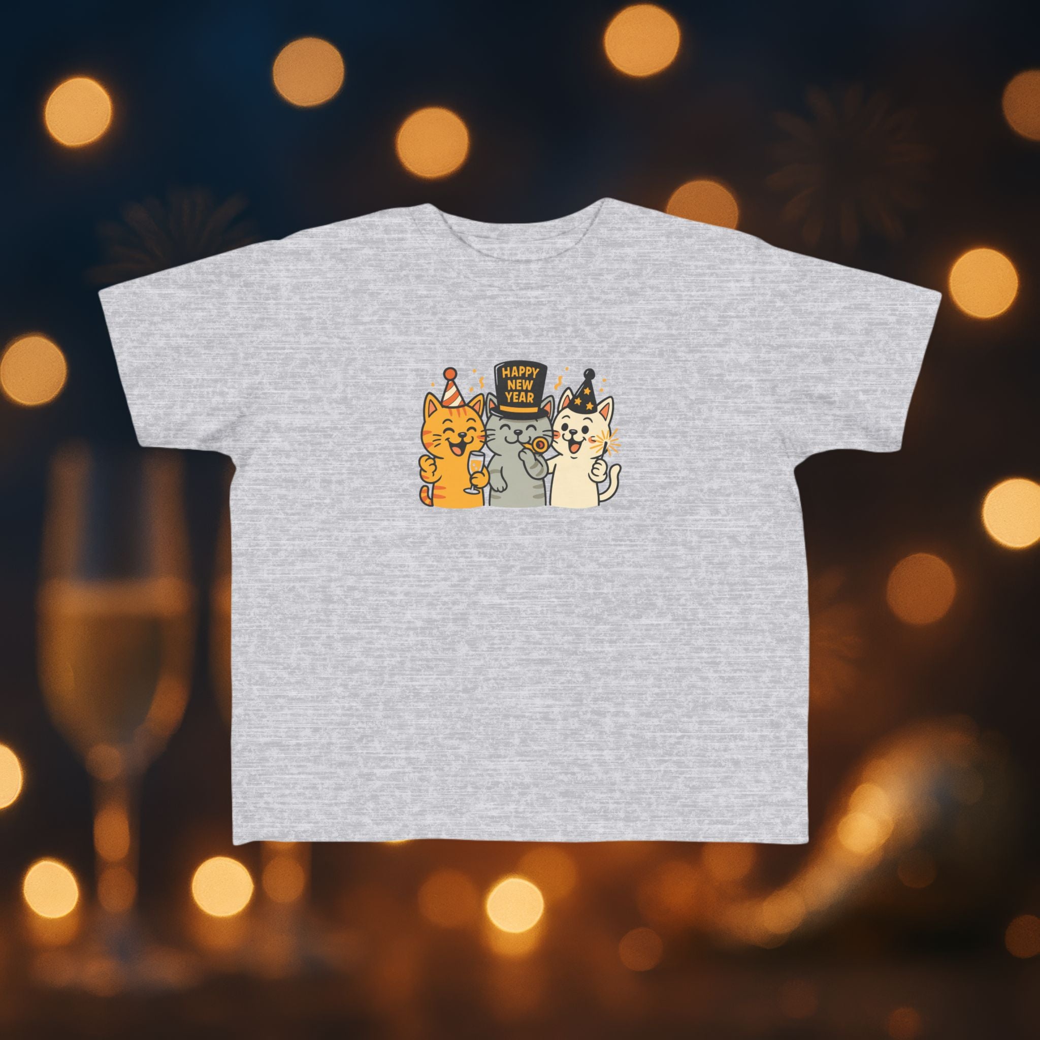 Happy New Year Cats Toddler T-Shirt – Cute Party Cats Shirt for Toddlers