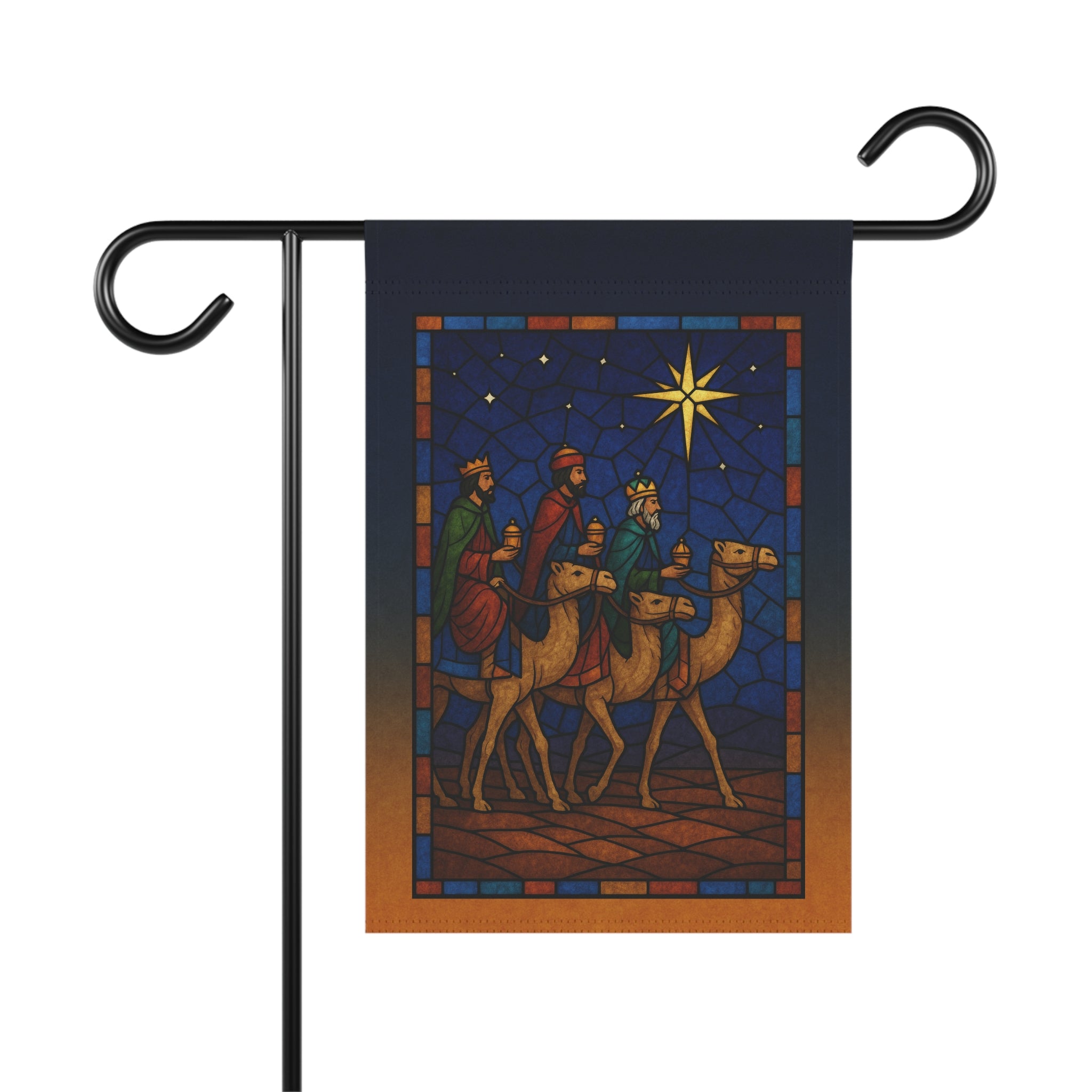 Three Wise Men Christmas Garden Flag – Stained Glass Nativity Design