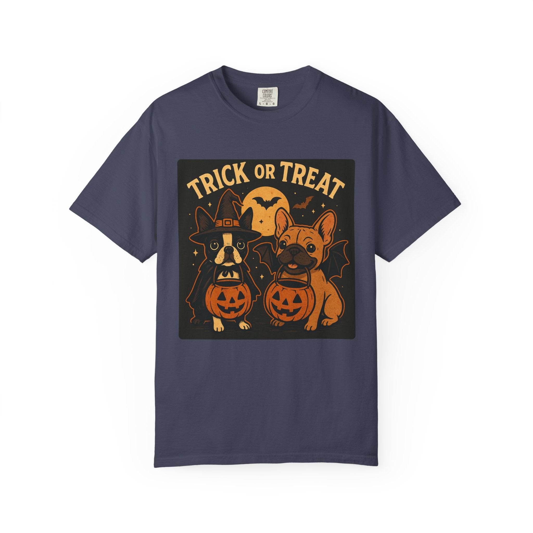 Trick or Treat Boston Terrier & Frenchie Halloween Shirt (Adult Unisex)
