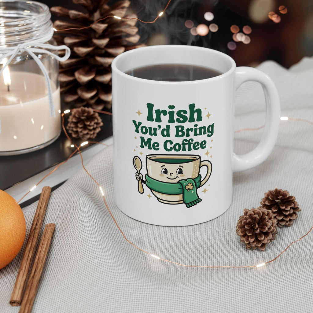 Irish You’d Bring Me Coffee Mug – Funny St. Patrick’s Day Coffee Cup – Cute Shamrock Coffee Lover Gift – Green Irish Pun Mug