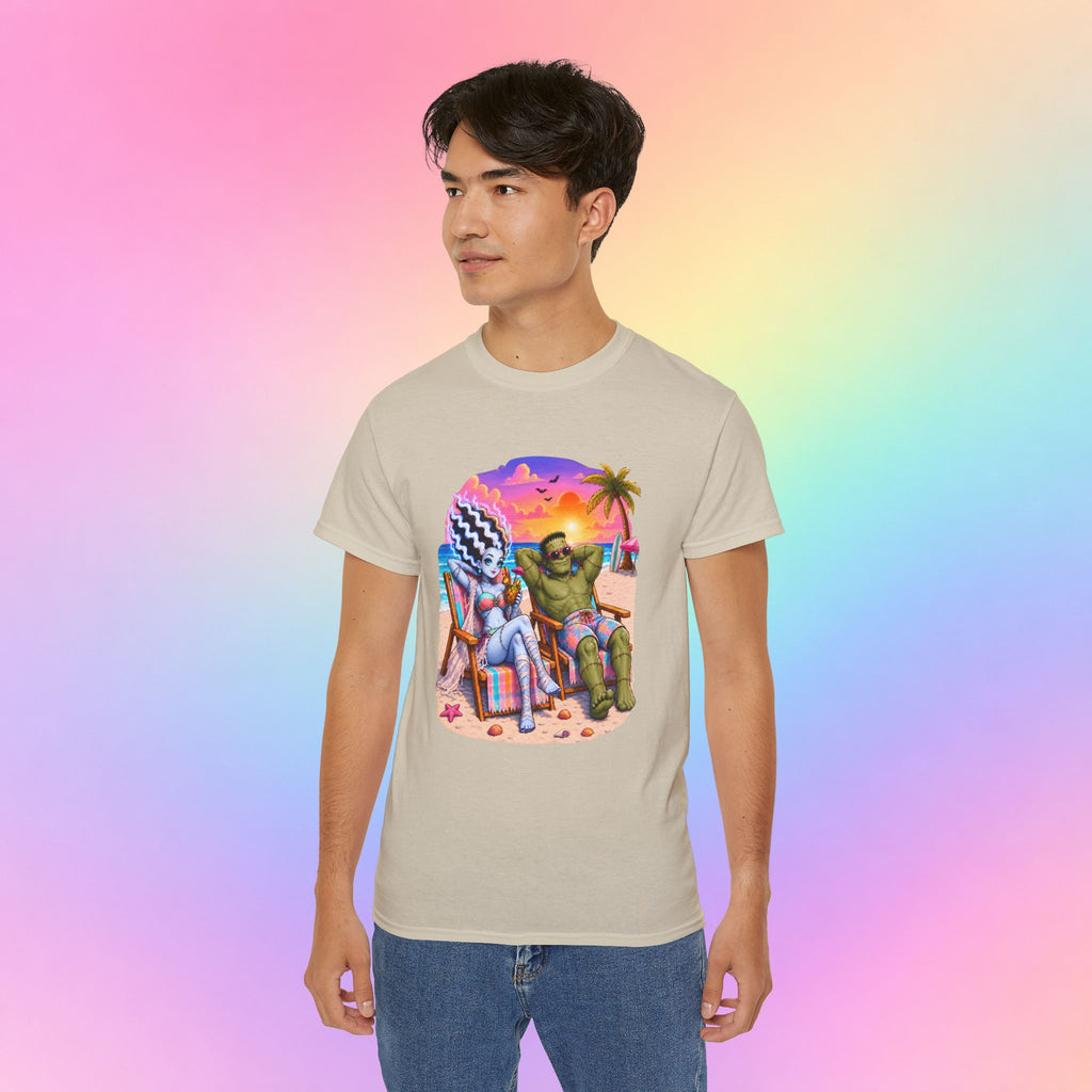 Summerween Monster Beach Couple Shirt | Spooky Summer Halloween Tropical Design