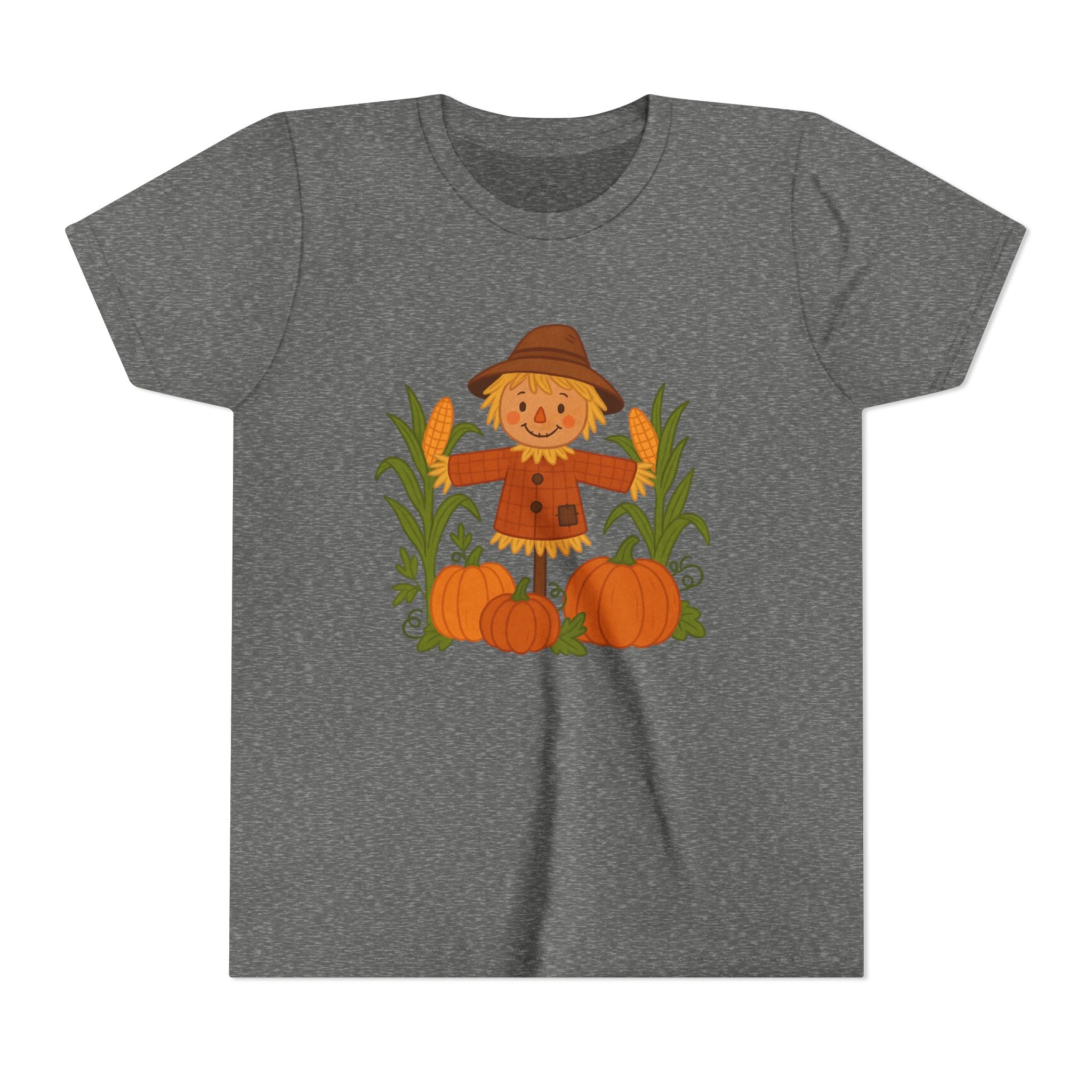 🍂 Cute Fall Scarecrow Kids T-Shirt – Autumn Pumpkins & Corn Patch Design