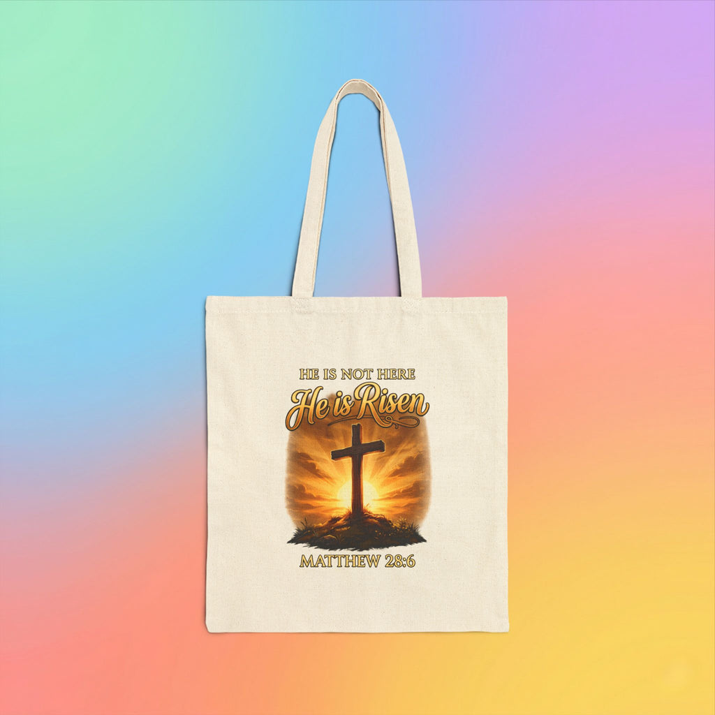 Christian Easter Tote Bag – He Is Risen Matthew 28:6 Cotton Canvas Bag Religious Cross Faith Gift