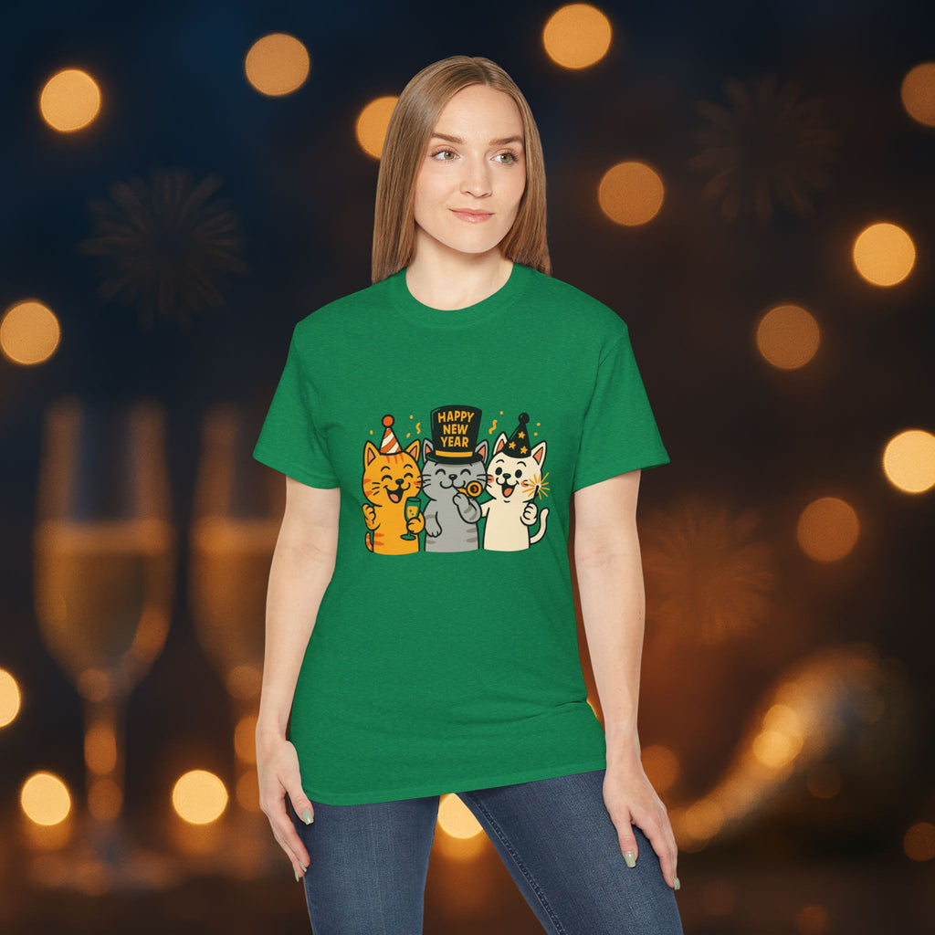 Happy New Year Cats T-Shirt – Cute Party Cats Tee | New Year’s Eve Cat Lover Shirt