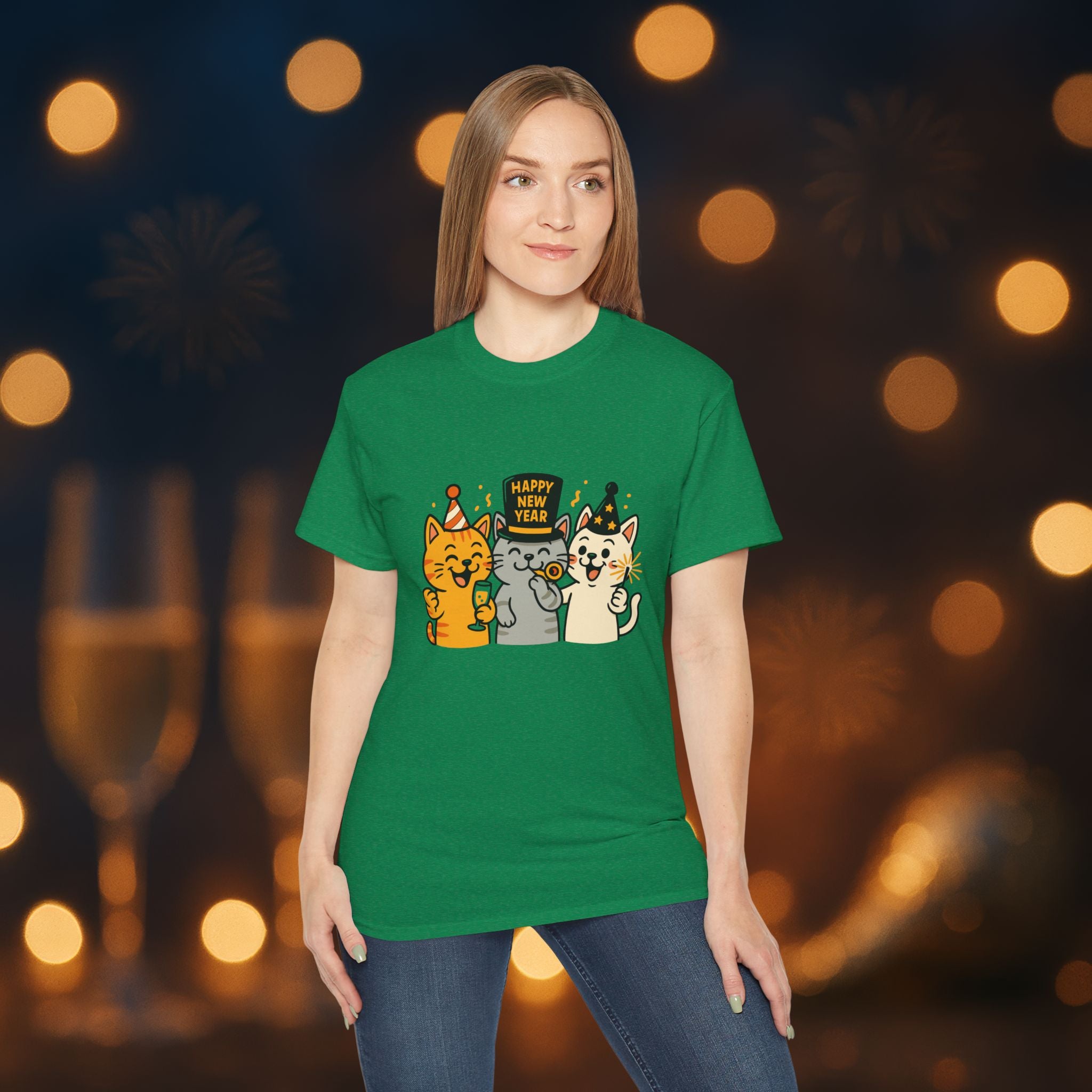 Happy New Year Cats T-Shirt – Cute Party Cats Tee | New Year’s Eve Cat Lover Shirt