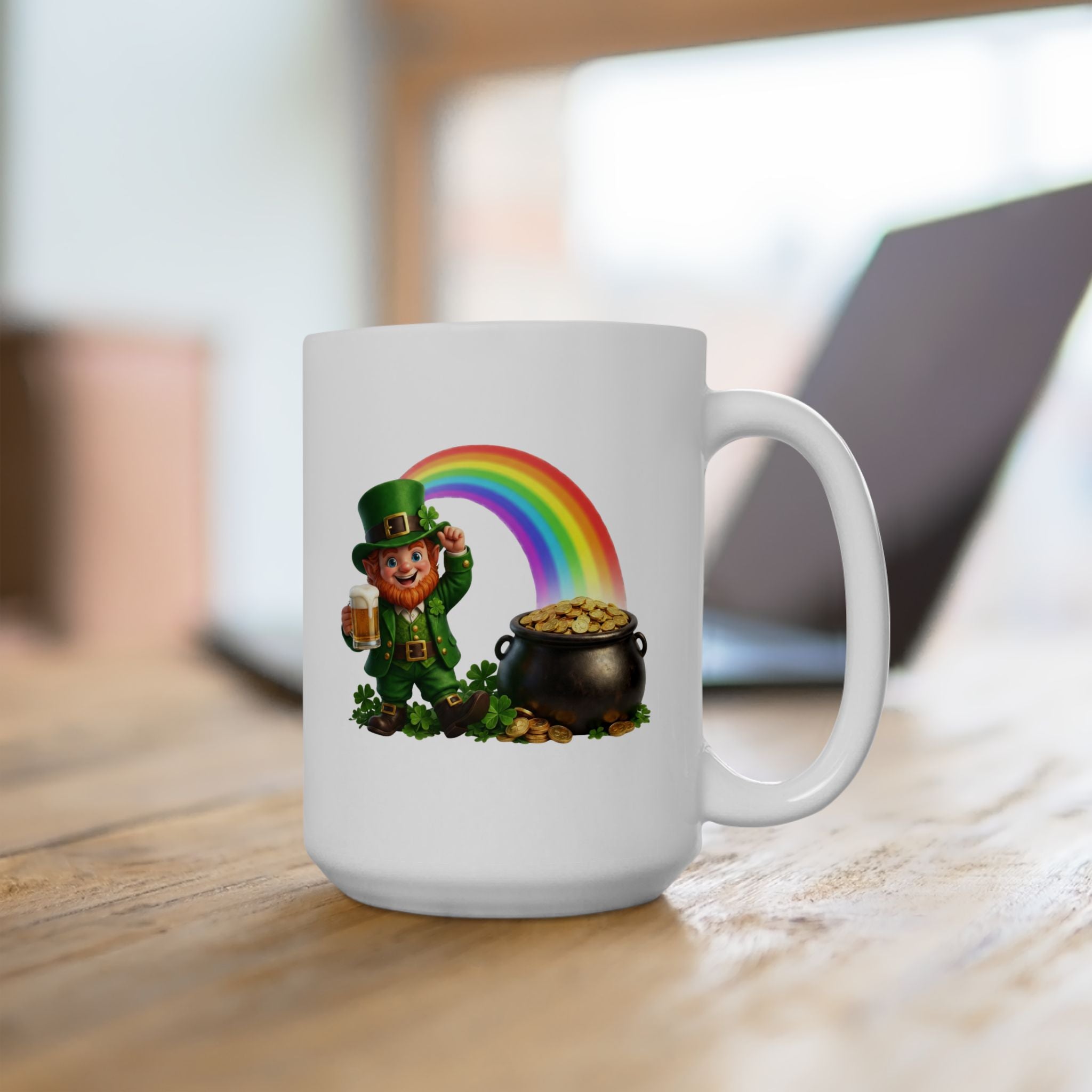 Lucky Leprechaun Rainbow Gold St. Patrick’s Day Coffee Mug | Irish Beer & Shamrock Cup
