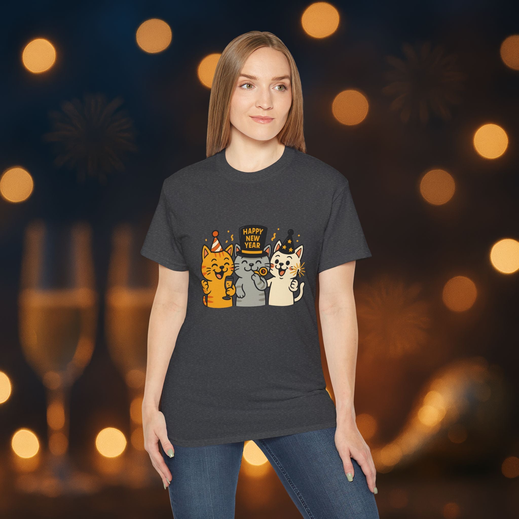 Happy New Year Cats T-Shirt – Cute Party Cats Tee | New Year’s Eve Cat Lover Shirt