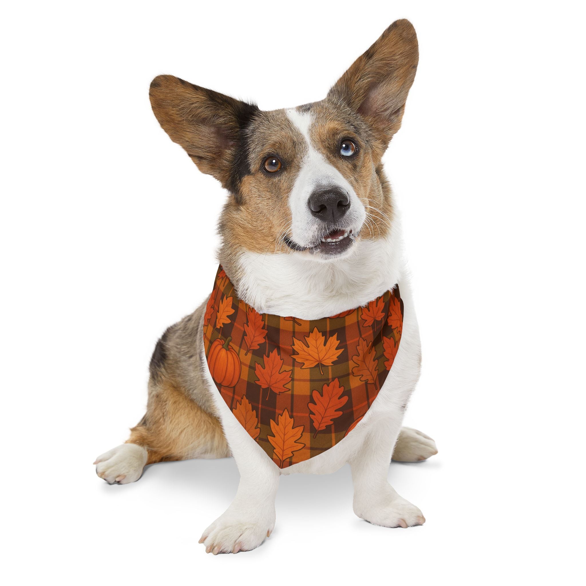 Autumn Leaves & Pumpkins Plaid Pet Bandana | Fall Dog Accessory (Multiple Sizes)