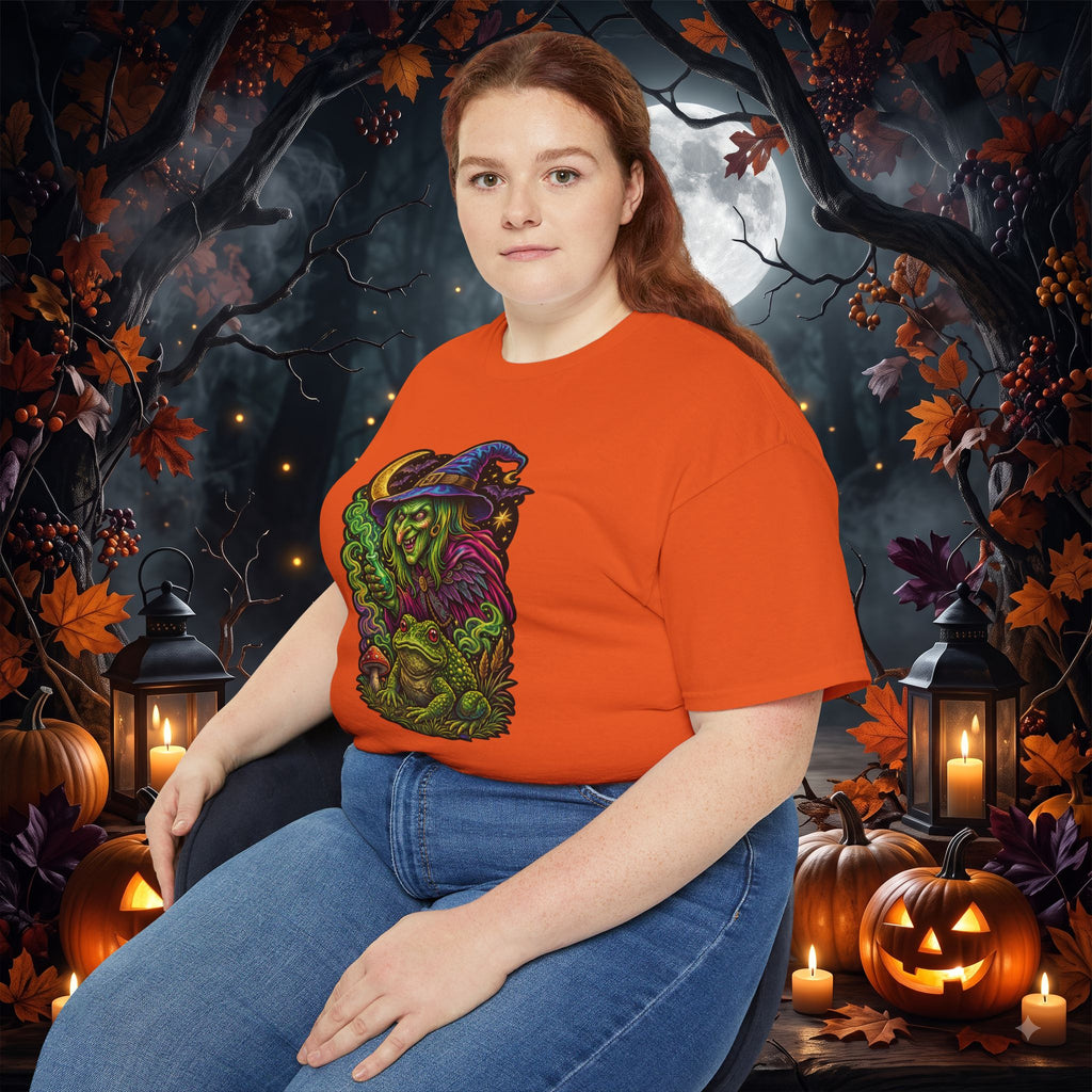Neon Witch & Toad Halloween T-Shirt | Spooky Witchcraft Tee