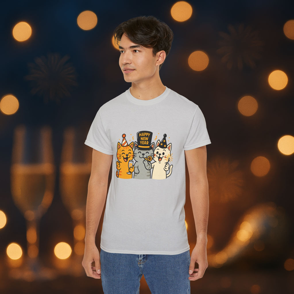 Happy New Year Cats T-Shirt – Cute Party Cats Tee | New Year’s Eve Cat Lover Shirt