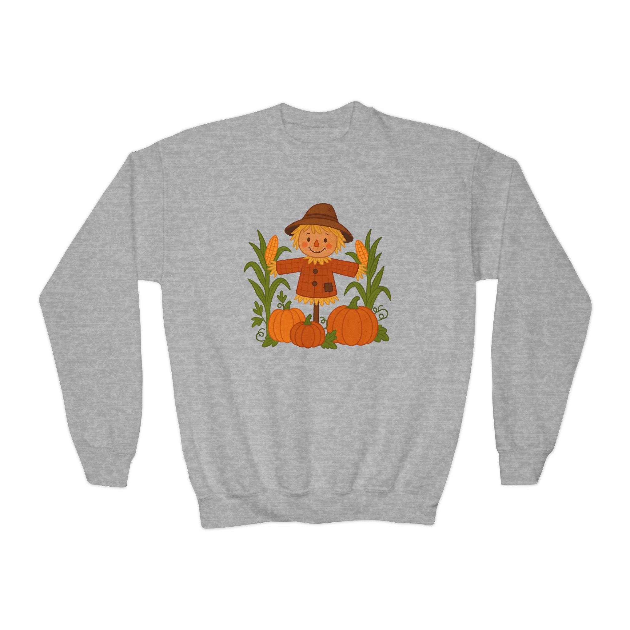 Autumn Scarecrow Youth Crewneck Sweatshirt - Perfect for Fall, Thanksgiving, Cozy Wear, Kids Sweatshirt, Seasonal Apparel
