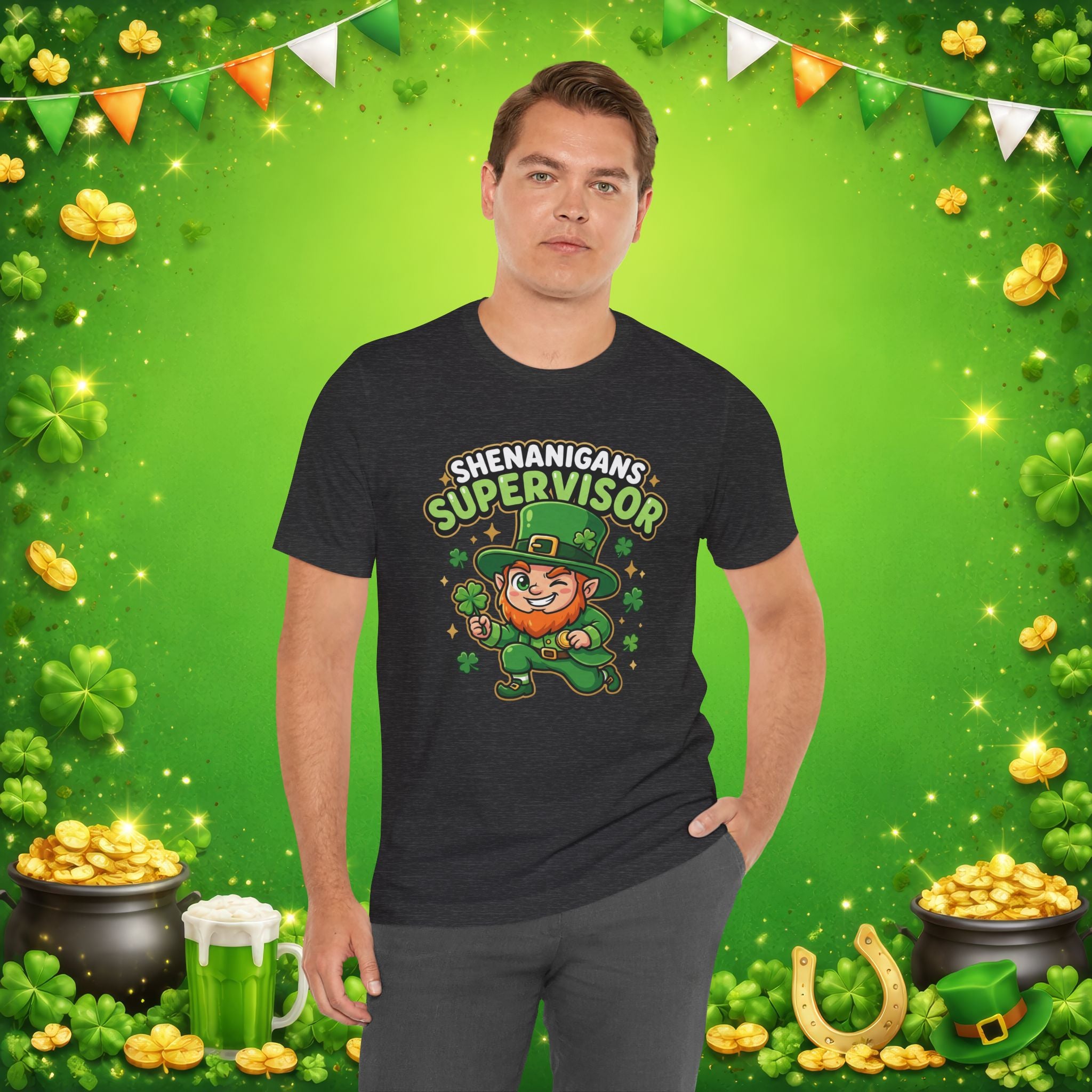 Shenanigans Supervisor T-Shirt – Funny St. Patrick’s Day Leprechaun Adult Unisex Tee