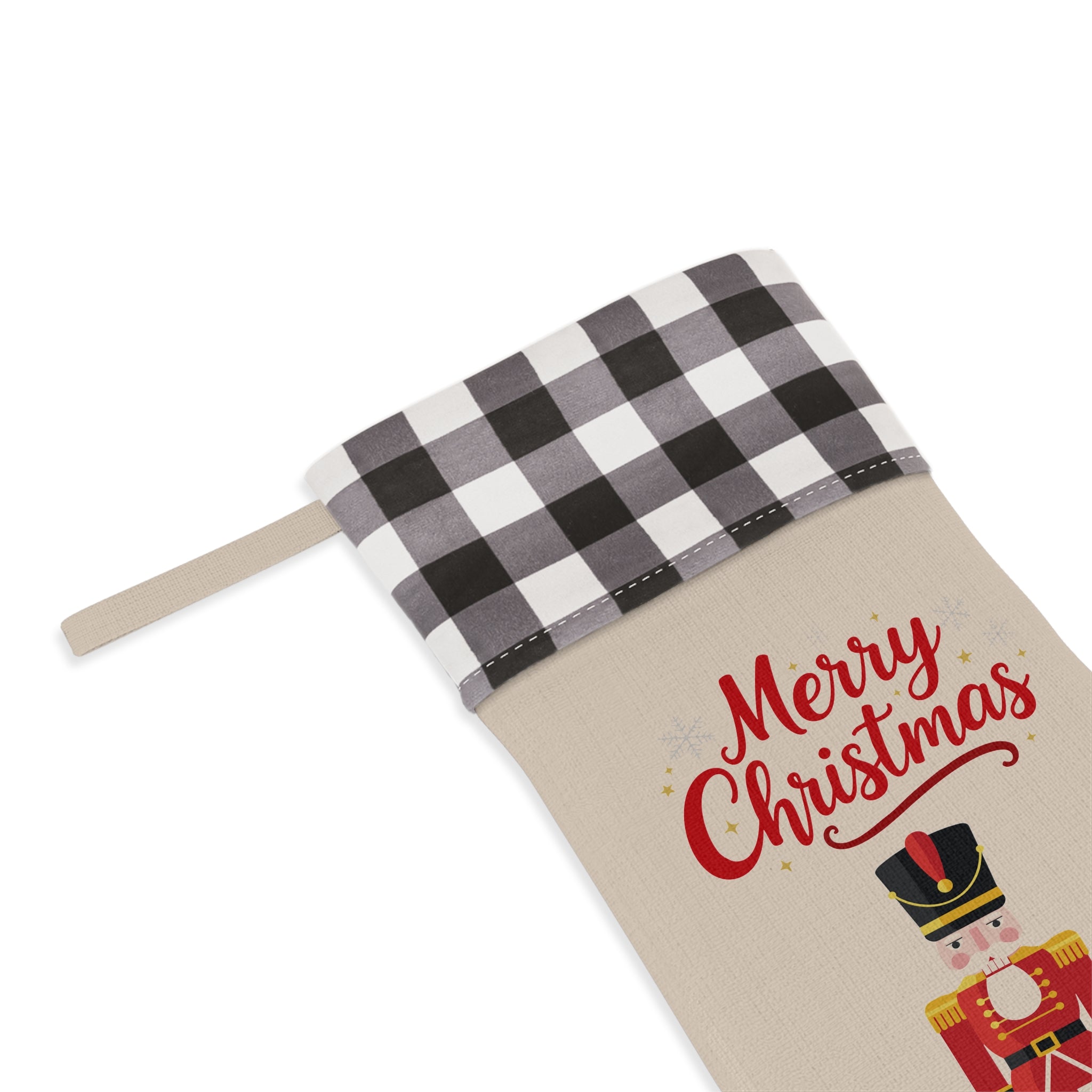 Buffalo Plaid “Merry Christmas” Nutcracker Stocking – Classic Holiday Decor