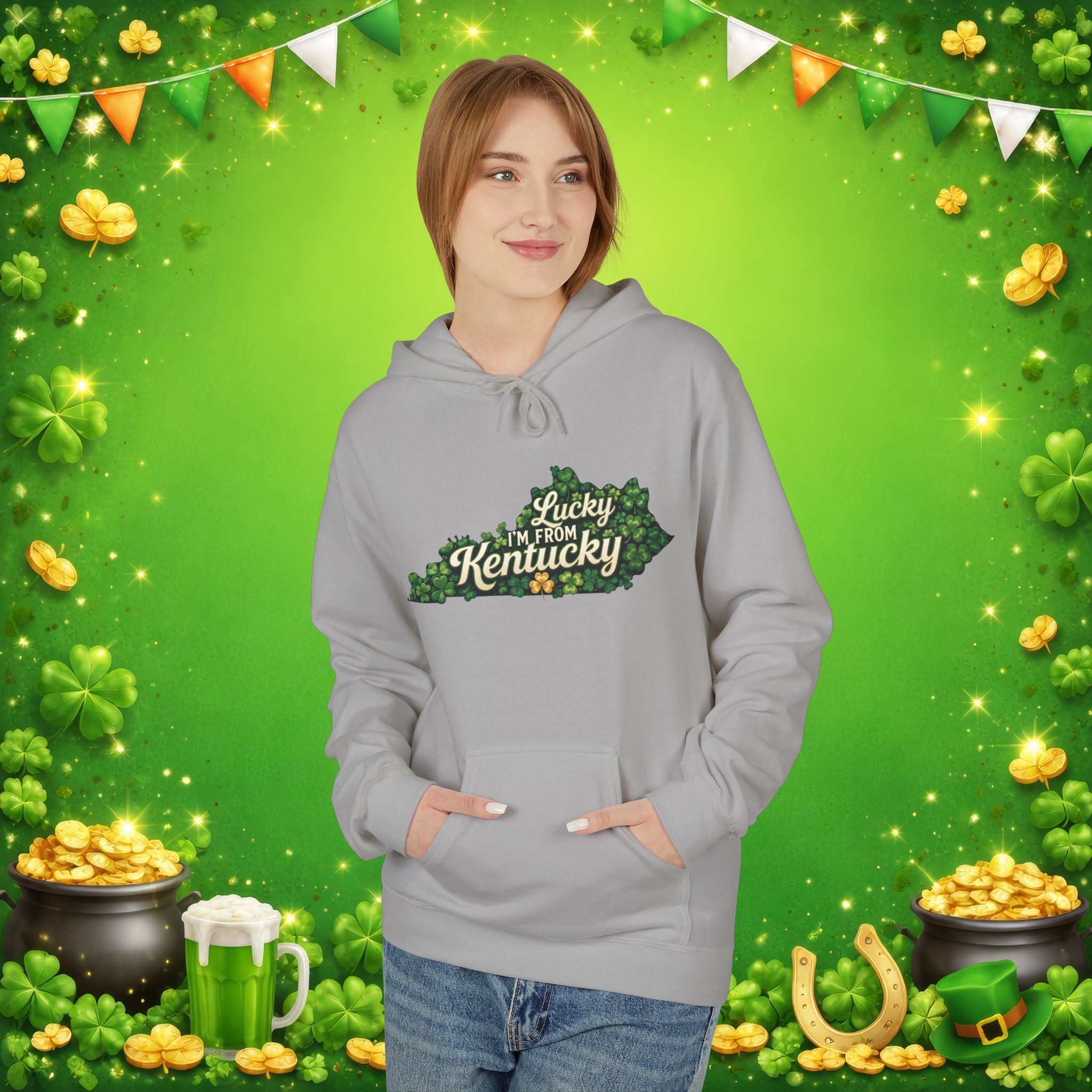 Lucky I’m From Kentucky Hoodie – St. Patrick’s Day Shamrock Kentucky Sweatshirt – Irish Bluegrass Pride Pullover