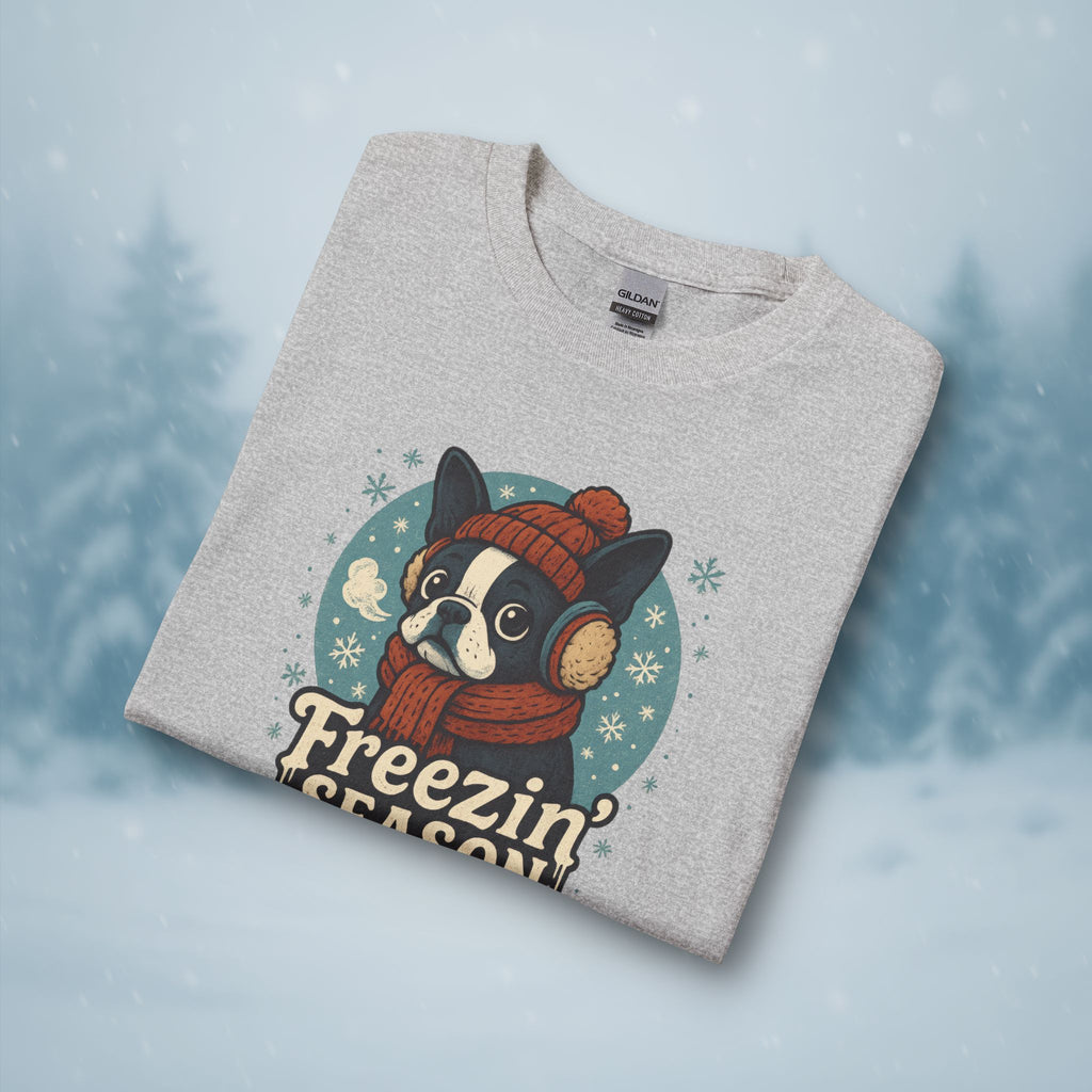 Freezin’ Season Boston Terrier Winter Long Sleeve Shirt – Cute Dog Lover Cold Weather Tee