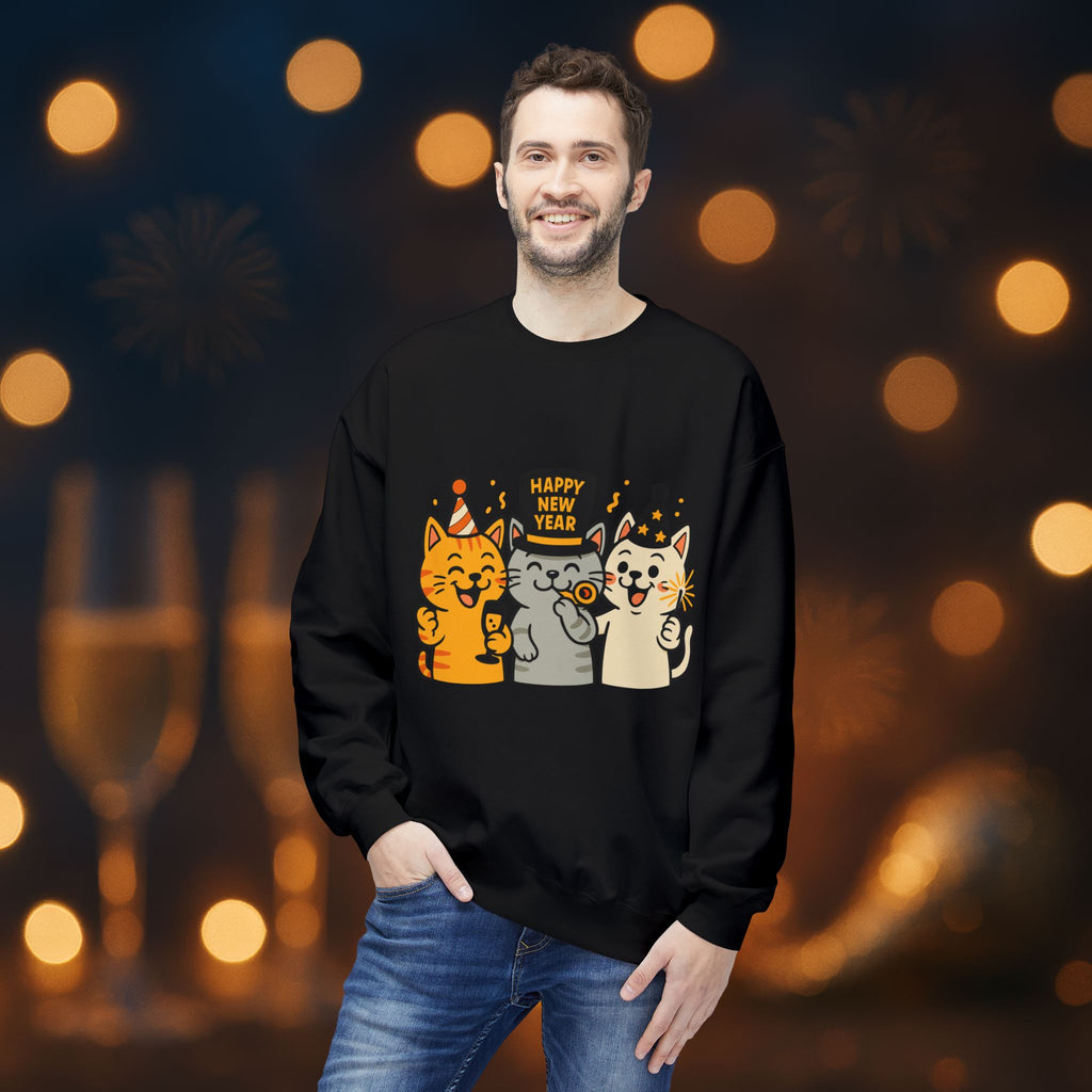 Happy New Year Cats Sweatshirt – Cute Party Cat Crewneck | New Year’s Eve Cat Lover Gift