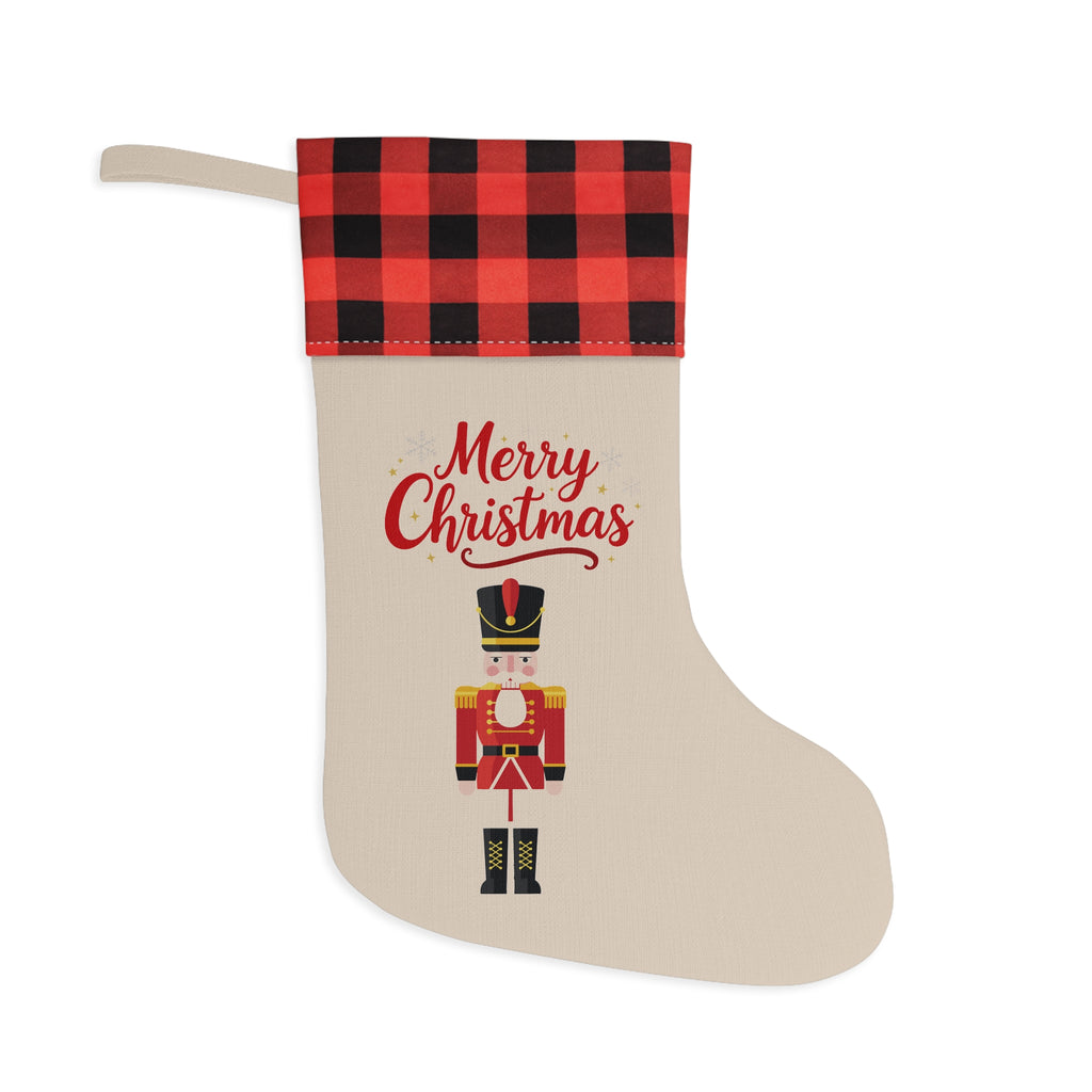Buffalo Plaid “Merry Christmas” Nutcracker Stocking – Classic Holiday Decor