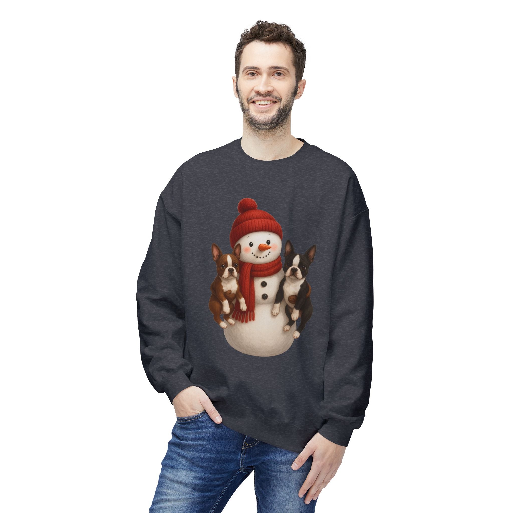 Winter Boston Terrier Snowman Sweatshirt – Cozy Holiday Dog Lover Pullover